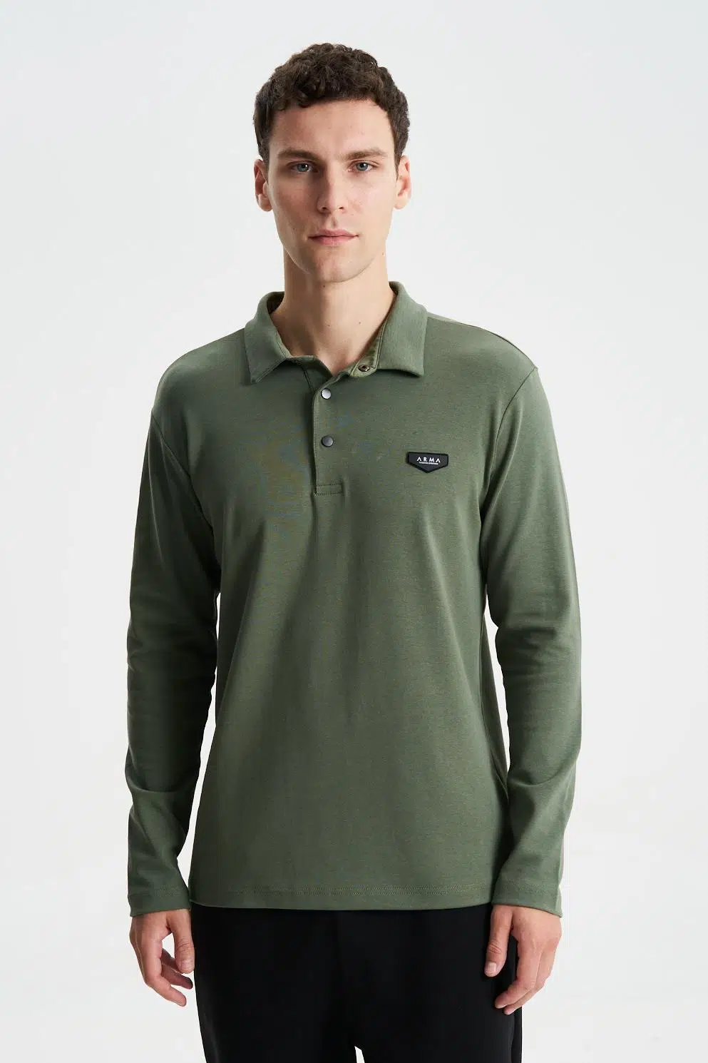 Ar-ma Erkek Polo Yaka Sweatshirt Basic Baskisiz Cepsiz Örme Kumaş Slim Fit %48 Pamuk %48 Modal %4 Elastan Çift Tarafli İnterlok K28564988101 - Yeşil-Y1