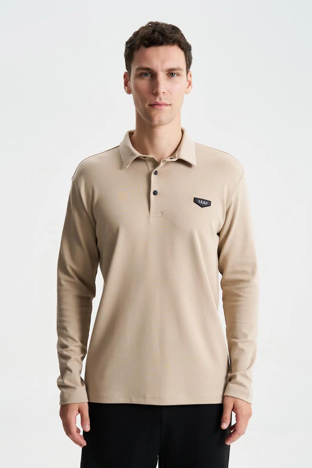 Ar-ma Erkek Polo Yaka Sweatshirt Basic Baskisiz Cepsiz Örme Kumaş Slim Fit %48 Pamuk %48 Modal %4 Elastan Çift Tarafli İnterlok K28564988101 - Gri-Bej G8