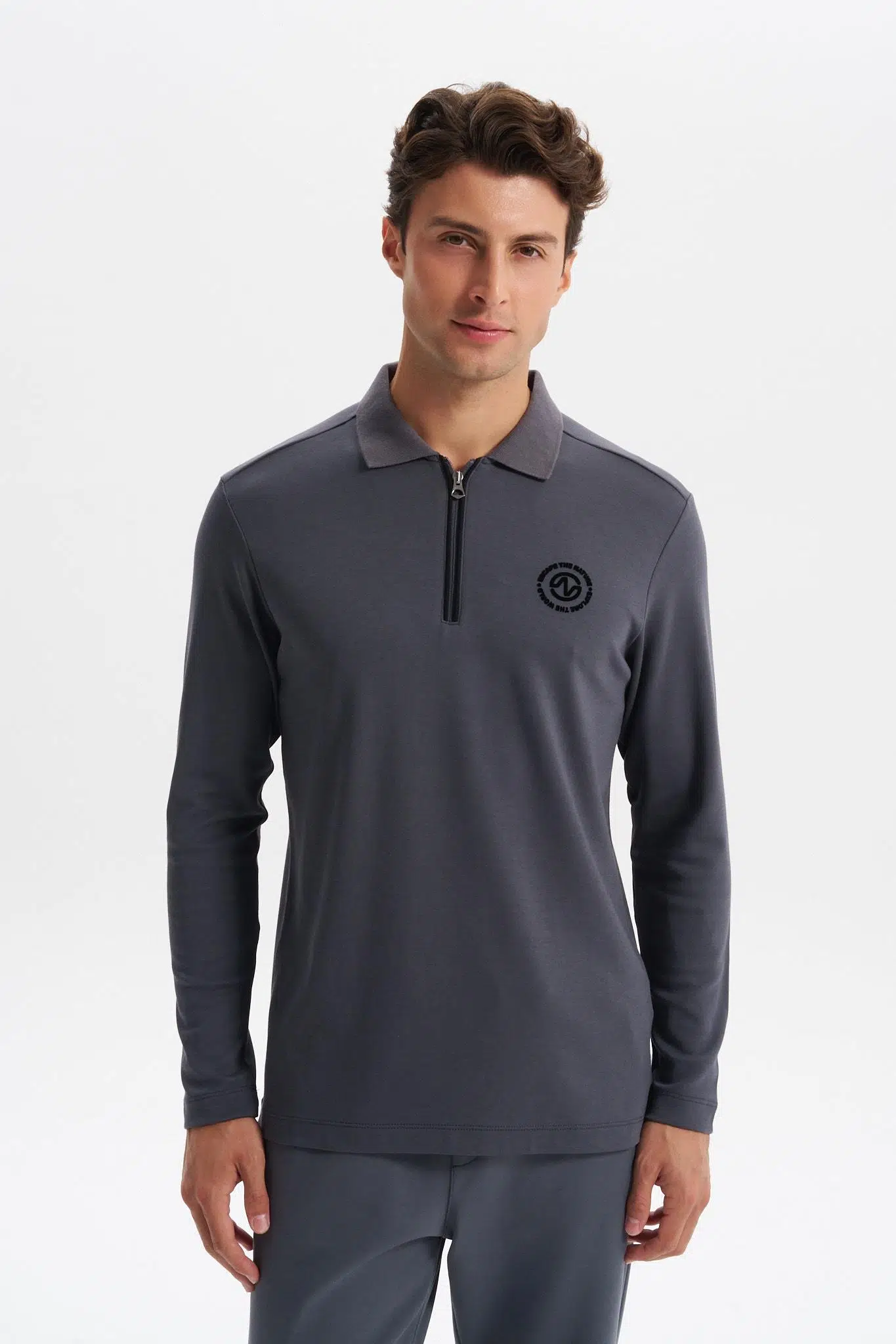 Ar-ma Erkek Polo Yaka Sweatshirt Baskisiz Basic Yaka Fermuarli Örme Kumaş Slim Fit %46,5 Modal %46,5 Pamuk %7 Elastan Çift Tarafli İnterlok K30554989102 - Gri-G3
