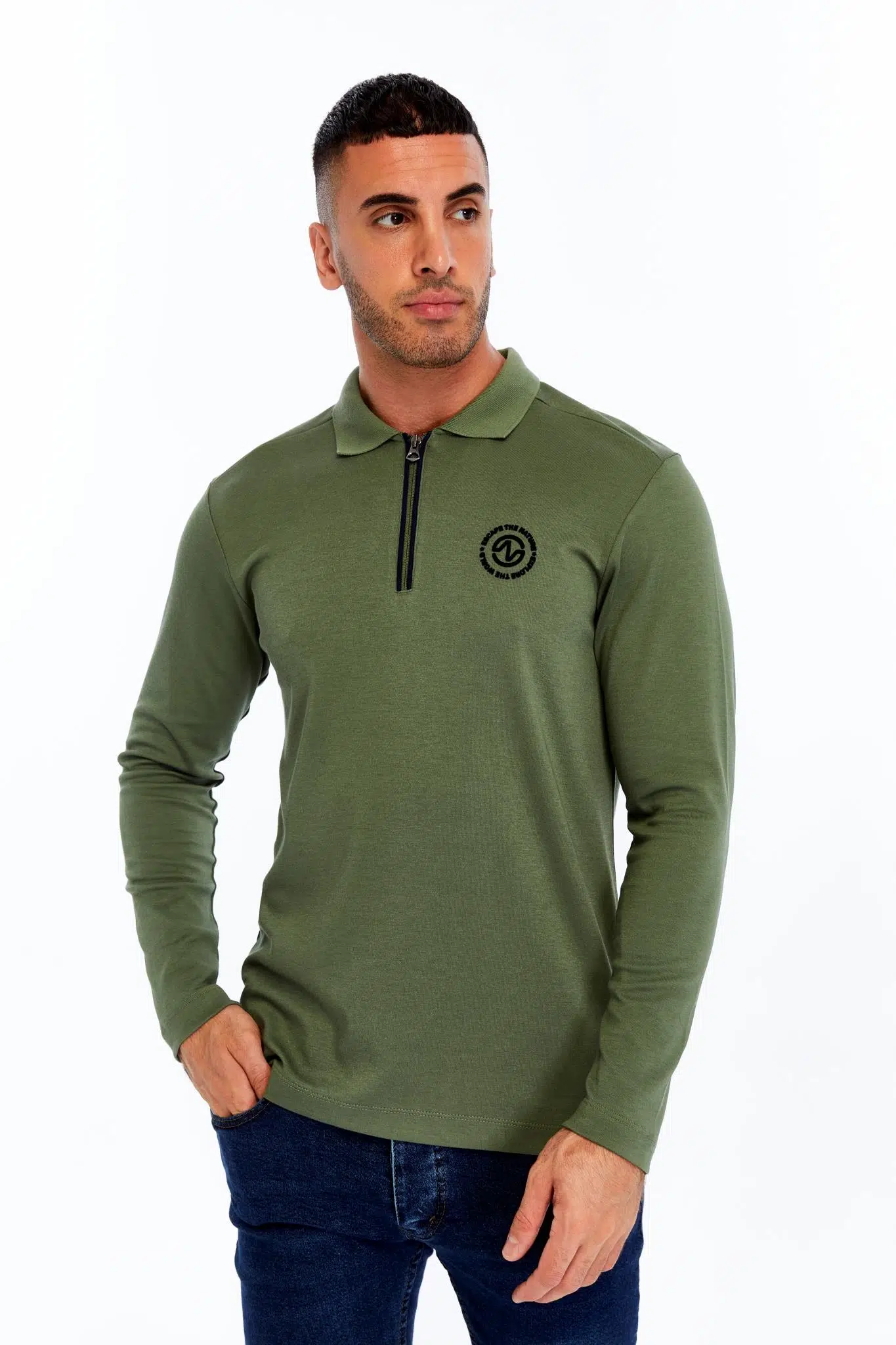 Ar-ma Erkek Polo Yaka Sweatshirt Baskisiz Basic Yaka Fermuarli Örme Kumaş Slim Fit %46,5 Modal %46,5 Pamuk %7 Elastan Çift Tarafli İnterlok K30554989102 - Yeşil-Y1