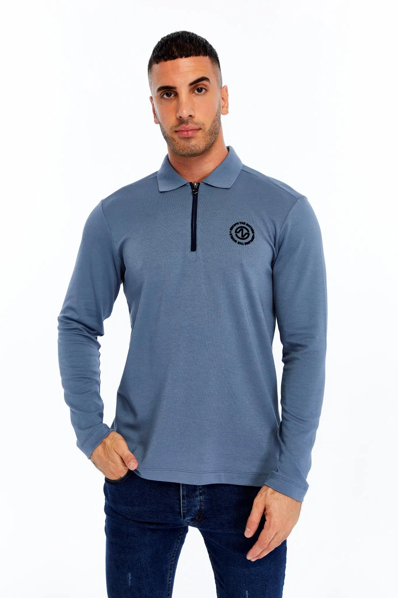 Ar-ma Erkek Polo Yaka Sweatshirt Baskisiz Basic Yaka Fermuarli Örme Kumaş Slim Fit %46,5 Modal %46,5 Pamuk %7 Elastan Çift Tarafli İnterlok K30554989102 - Mavi-M2
