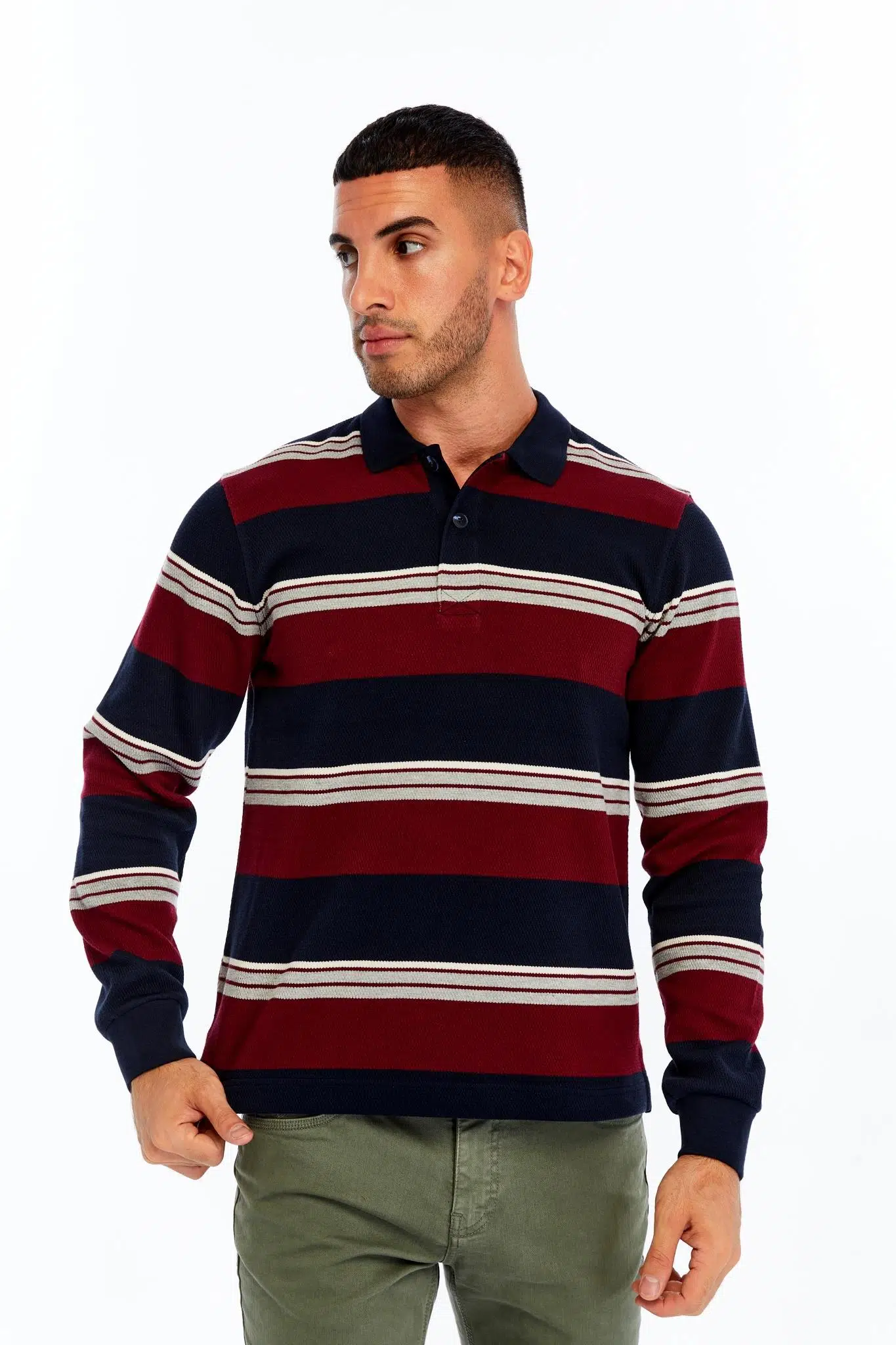 Ar-ma Erkek Polo Yaka Sweatshirt Baskisiz Çizgili Düğmeli Cepsiz Örme Kumaş Regular Fit %95 Pamuk %5 Elastan Ringel Pike K30554953102 - Lacivert-L1