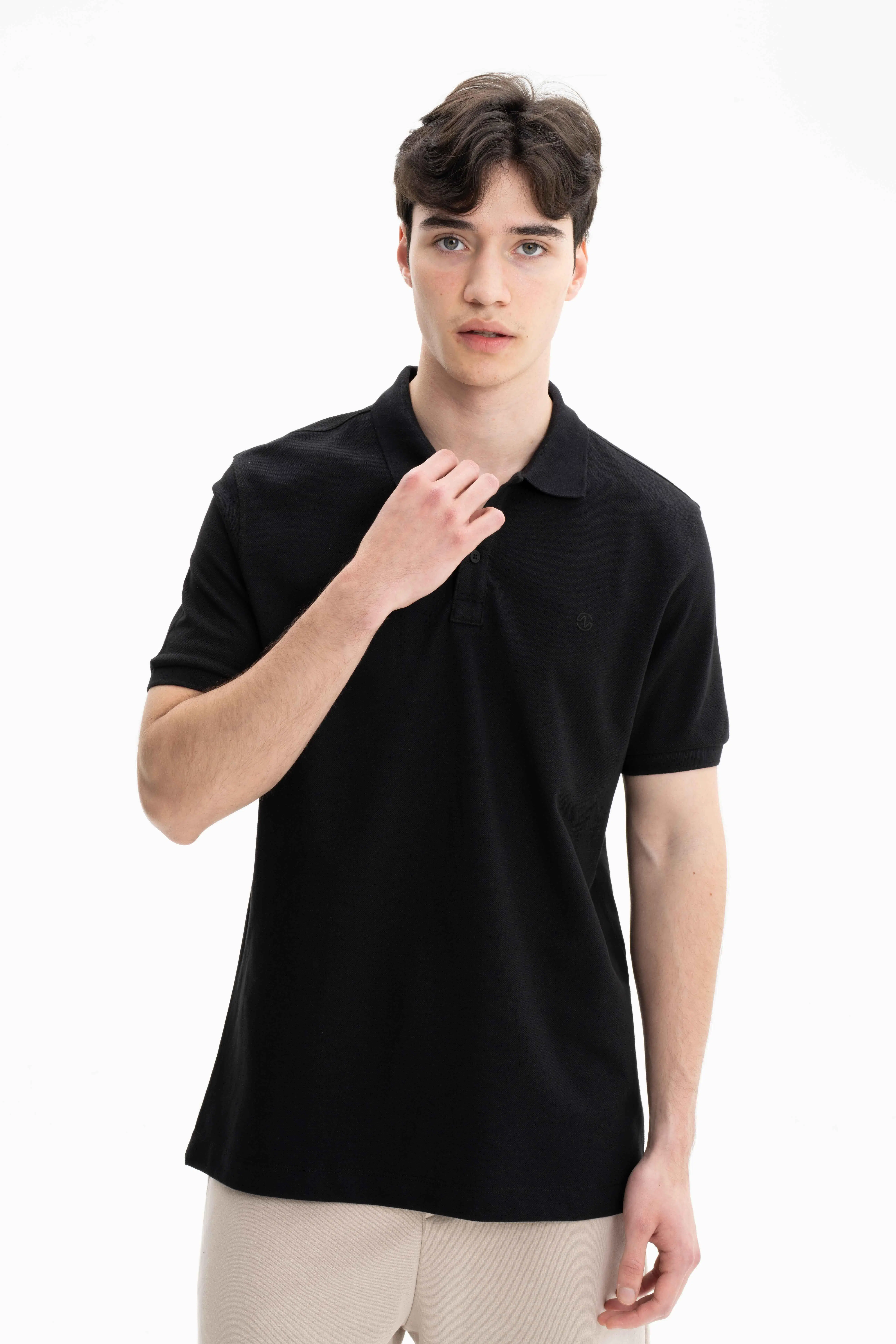 Ar-ma Erkek Polo Yaka Tişört Baskisiz Basic Örme Kumaş Büyük Beden %100 Pamuk 30/1 Çift Toplama Penye Pike Y27374867101 - Siyah-S1