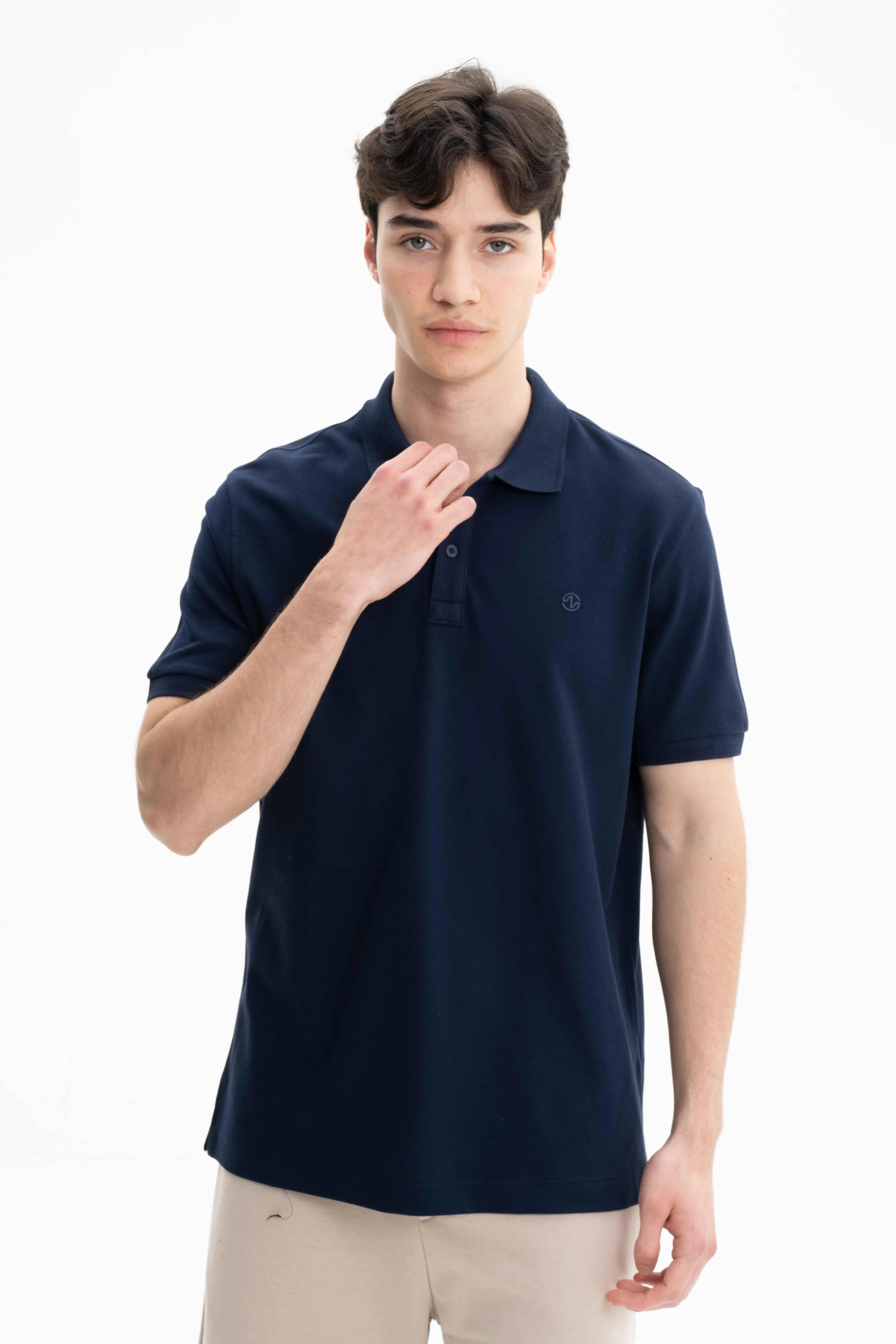 Ar-ma Erkek Polo Yaka Tişört Baskisiz Basic Örme Kumaş Büyük Beden %100 Pamuk 30/1 Çift Toplama Penye Pike Y27374867101 - Lacivert-L1