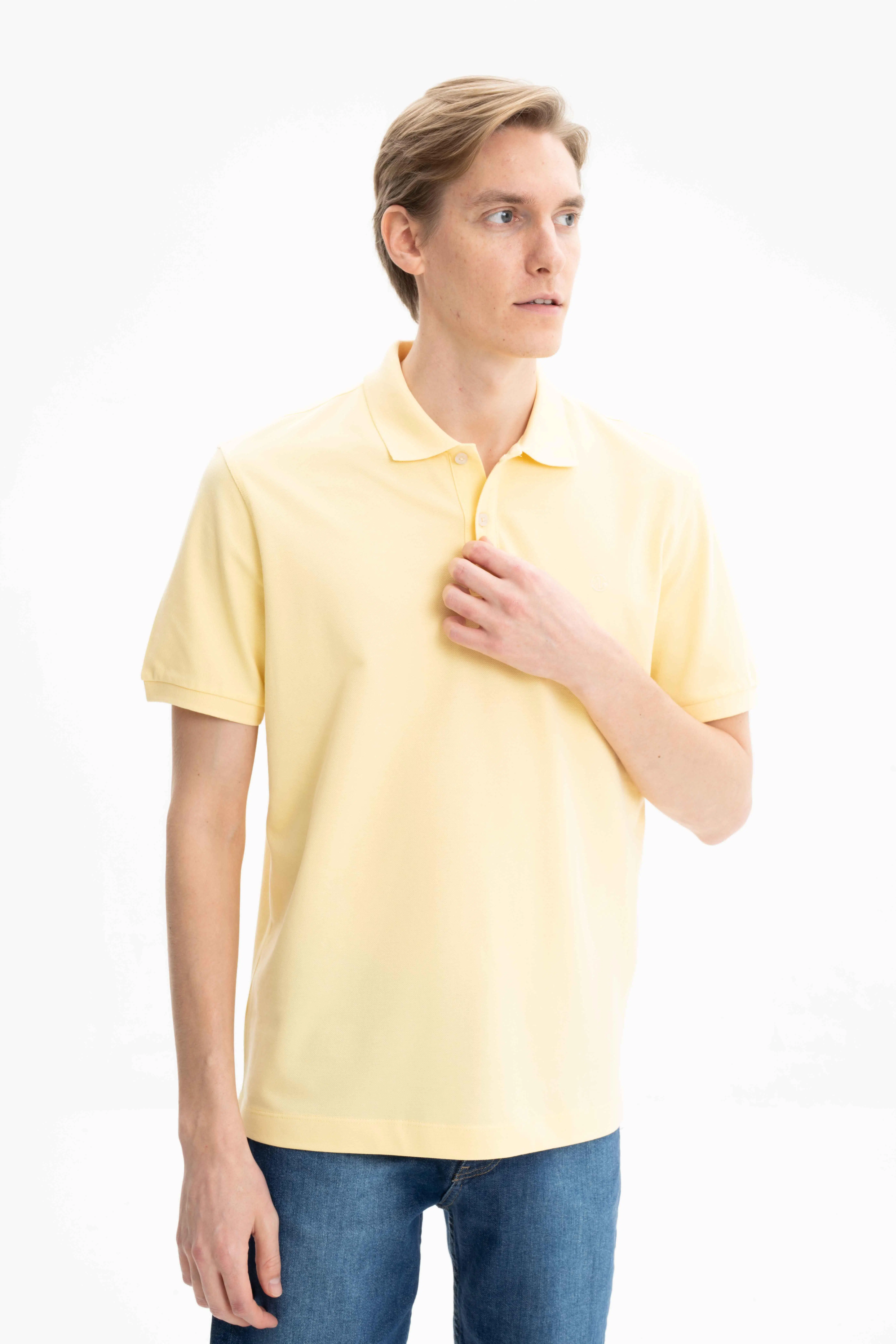 Ar-ma Erkek Polo Yaka Tişört Baskisiz Basic Örme Kumaş Büyük Beden %100 Pamuk 30/1 Çift Toplama Penye Pike Y27374867101 - Sarı-S1