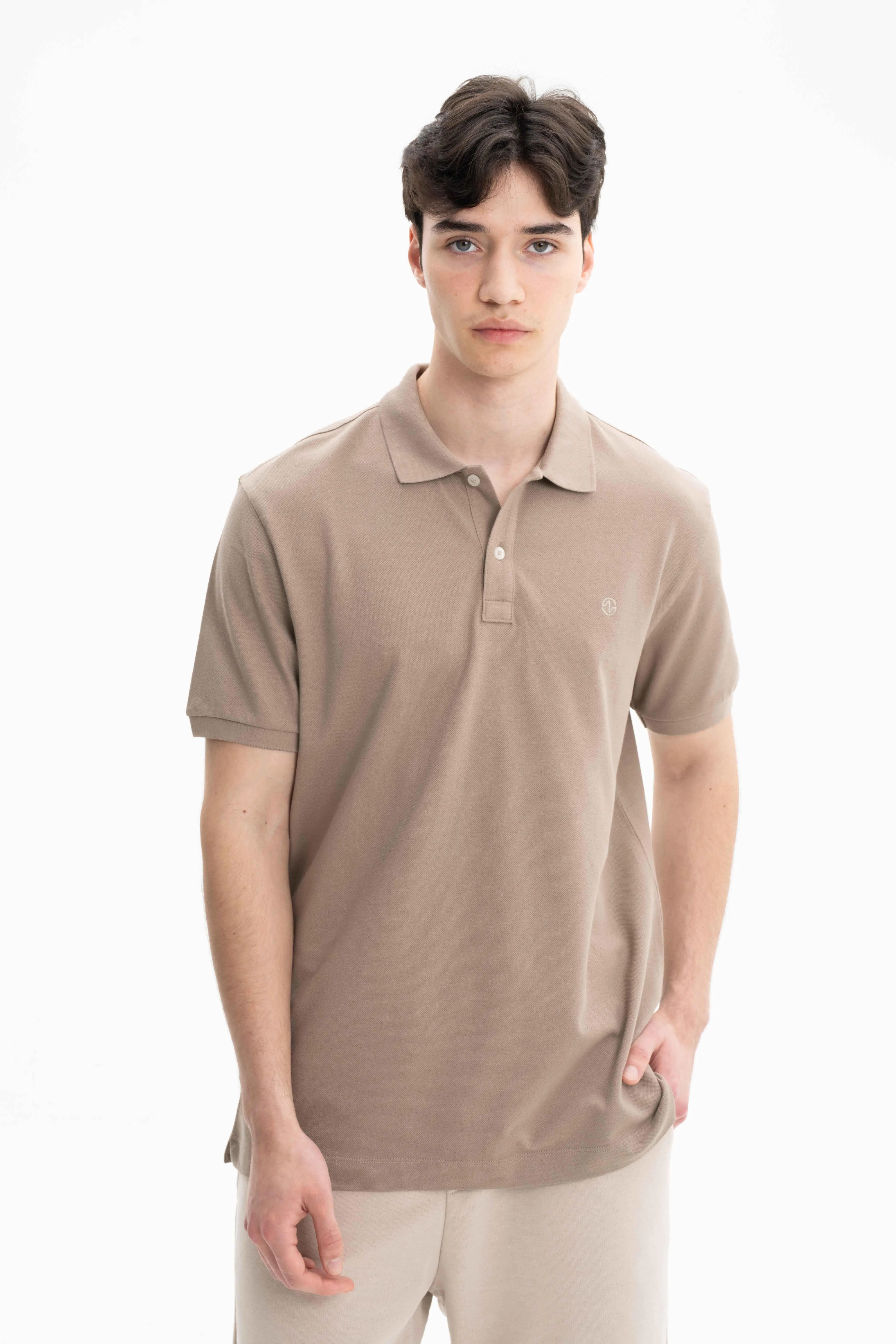 Ar-ma Erkek Polo Yaka Tişört Baskisiz Basic Örme Kumaş Büyük Beden %100 Pamuk 30/1 Çift Toplama Penye Pike Y27374867101 - Gri-Bej G8