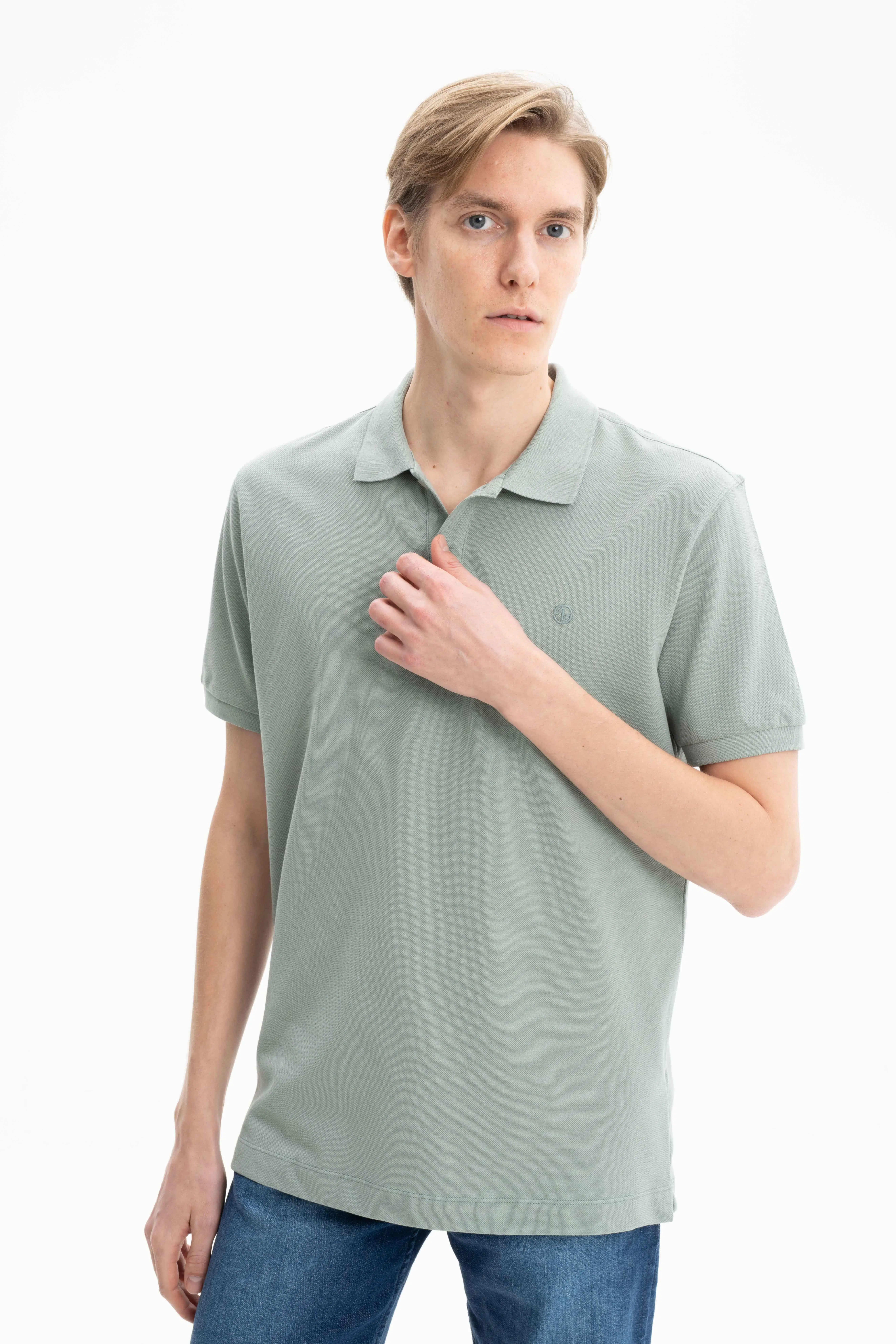 Ar-ma Erkek Polo Yaka Tişört Baskisiz Basic Örme Kumaş Büyük Beden %100 Pamuk 30/1 Çift Toplama Penye Pike Y27374867101 - Yeşil-Y2