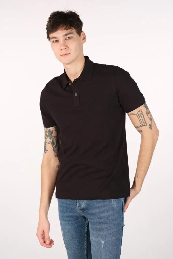 Ar-ma Erkek Polo Yaka Tişört Baskisiz Basic Örme Kumaş Büyük Beden %95 Pamuk %5 Likra 30/1 Tek Toplama Licrali Pike Y22374869601 - Siyah-S1