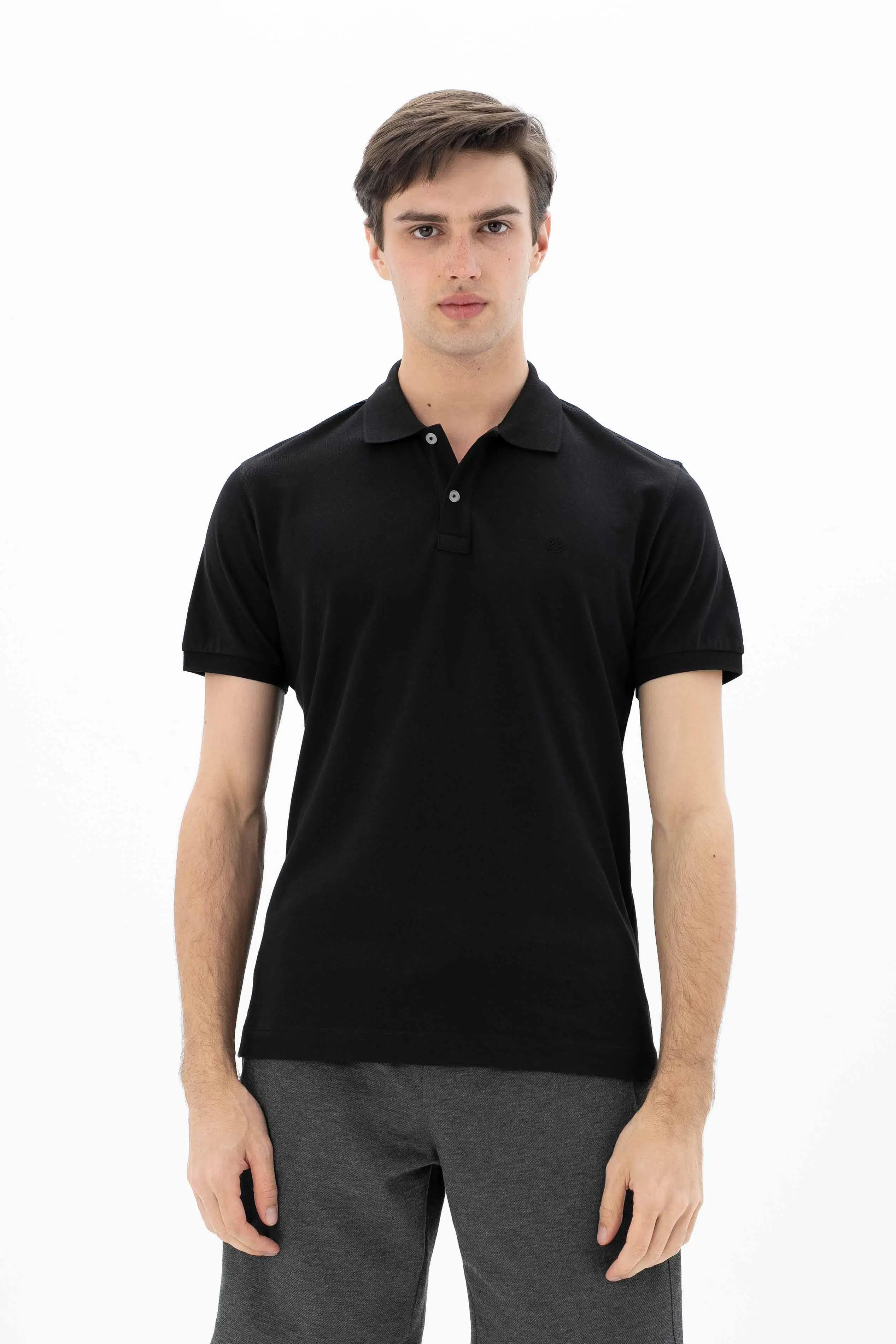 Ar-ma Erkek Polo Yaka Tişört Baskisiz Basic Örme Kumaş Büyük Beden %95 Pamuk %5 Likra 30/1 Tek Toplama Licrali Pike Y25374866801 - Siyah-S1