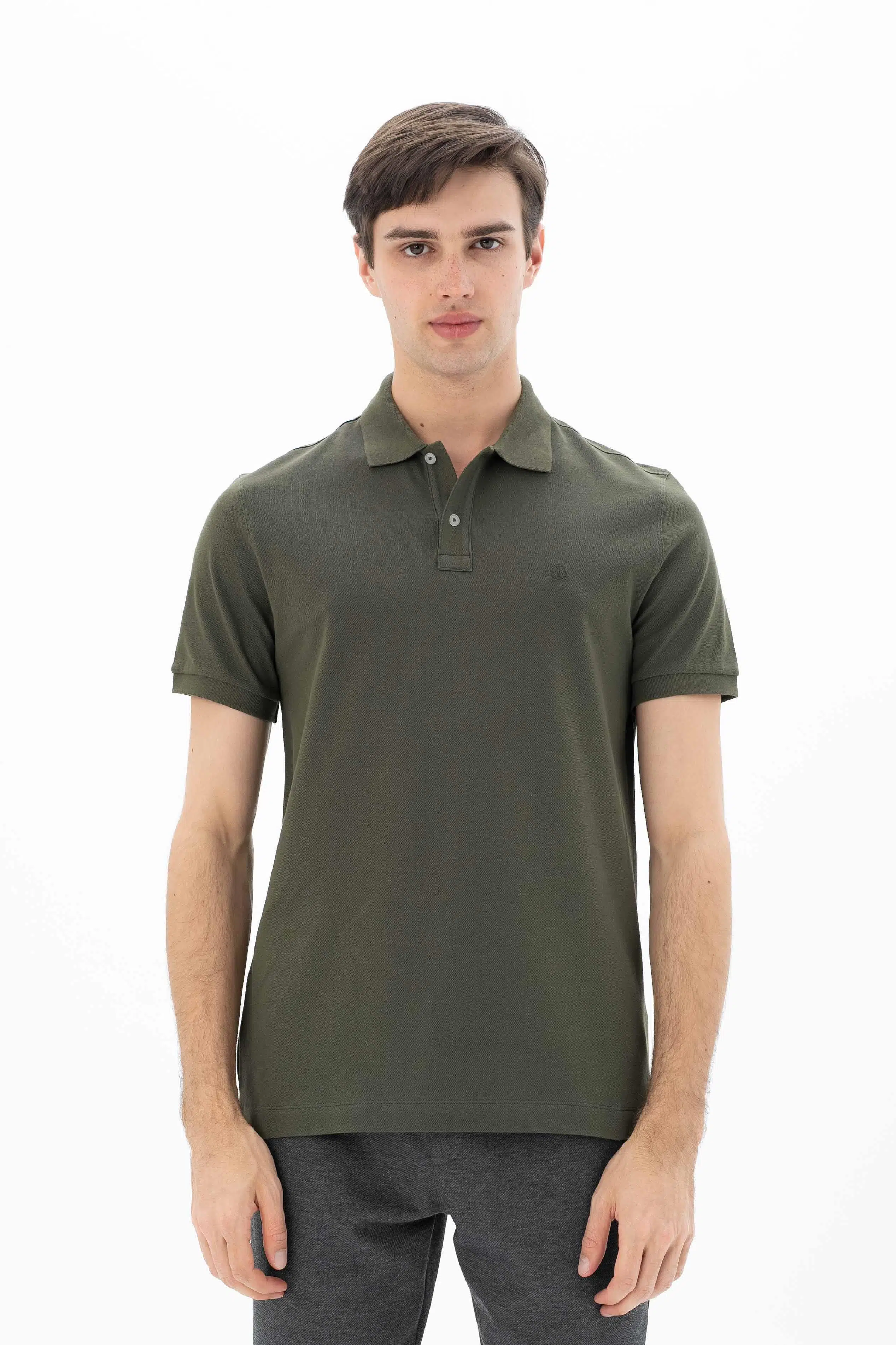 Ar-ma Erkek Polo Yaka Tişört Baskisiz Basic Örme Kumaş Büyük Beden %95 Pamuk %5 Likra 30/1 Tek Toplama Licrali Pike Y25374866801 - Haki-H1
