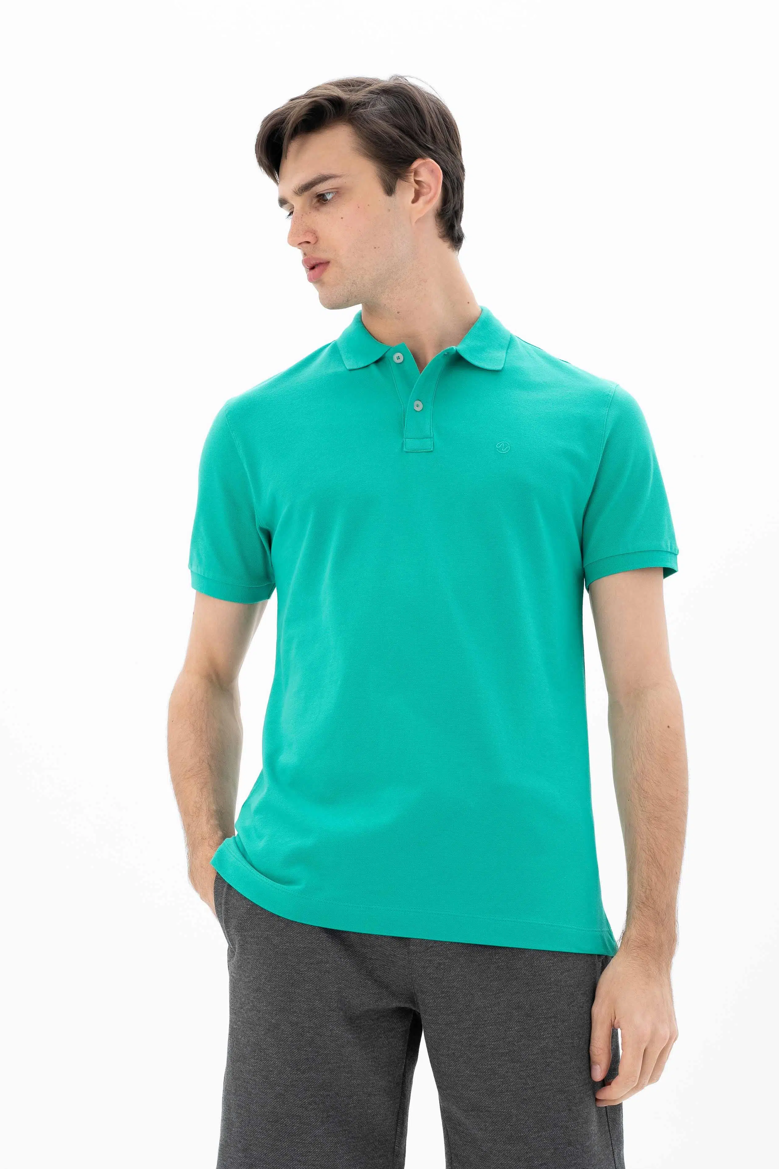 Ar-ma Erkek Polo Yaka Tişört Baskisiz Basic Örme Kumaş Büyük Beden %95 Pamuk %5 Likra 30/1 Tek Toplama Licrali Pike Y25374866801 - Yeşil-Y1