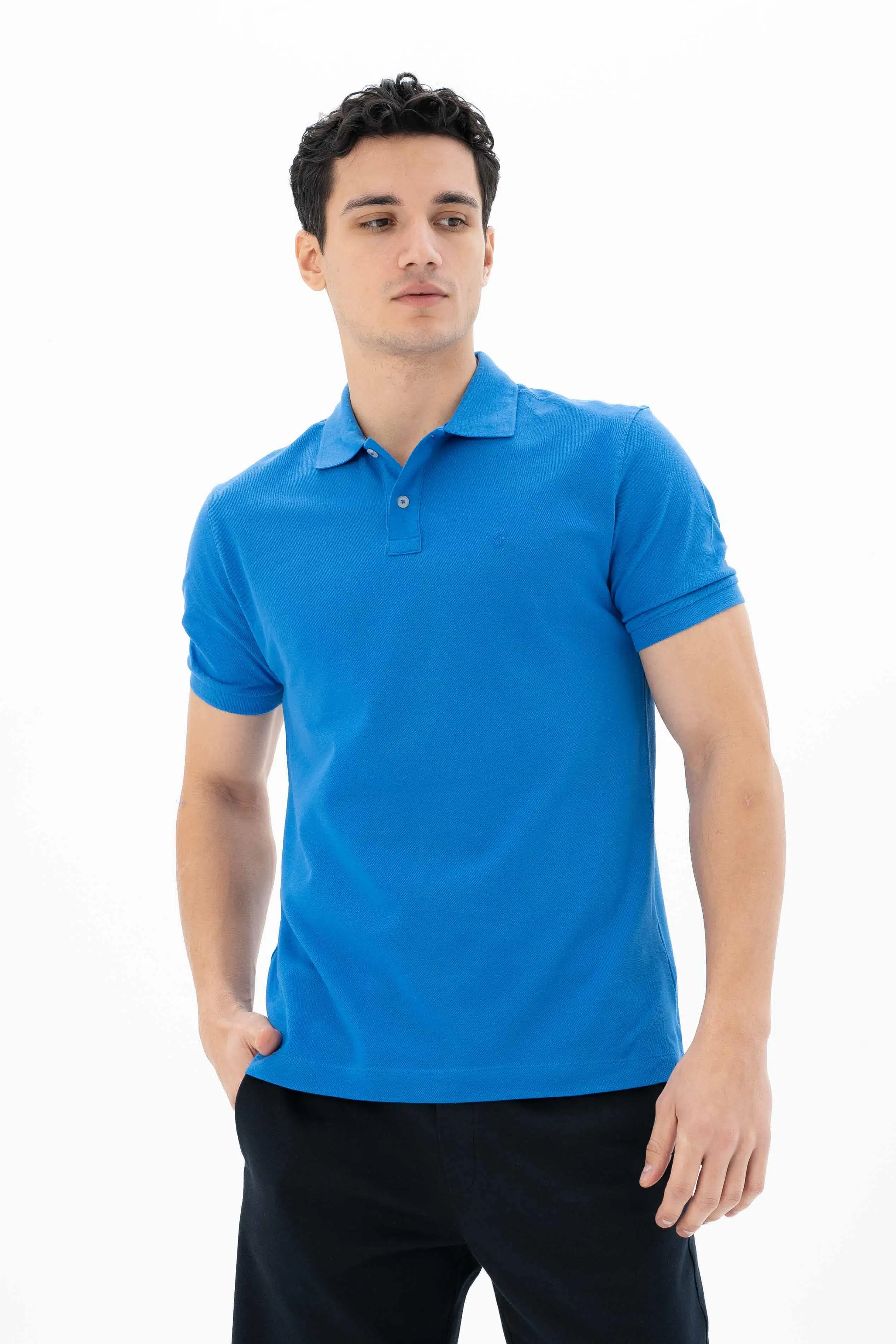Ar-ma Erkek Polo Yaka Tişört Baskisiz Basic Örme Kumaş Büyük Beden %95 Pamuk %5 Likra 30/1 Tek Toplama Licrali Pike Y25374866801 - Saks Mavisi-SM1