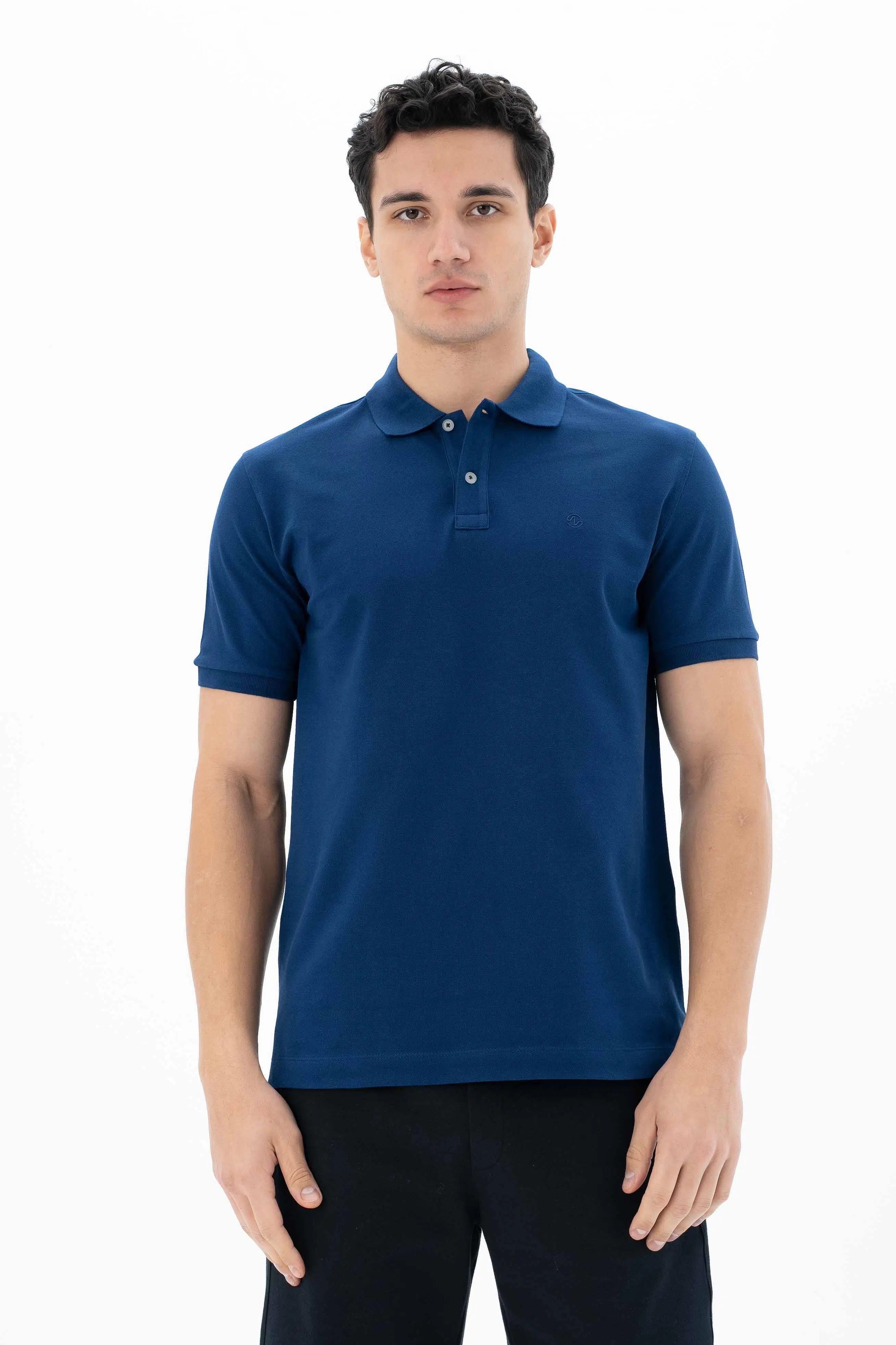 Ar-ma Erkek Polo Yaka Tişört Baskisiz Basic Örme Kumaş Büyük Beden %95 Pamuk %5 Likra 30/1 Tek Toplama Licrali Pike Y25374866801 - İndigo-İ1