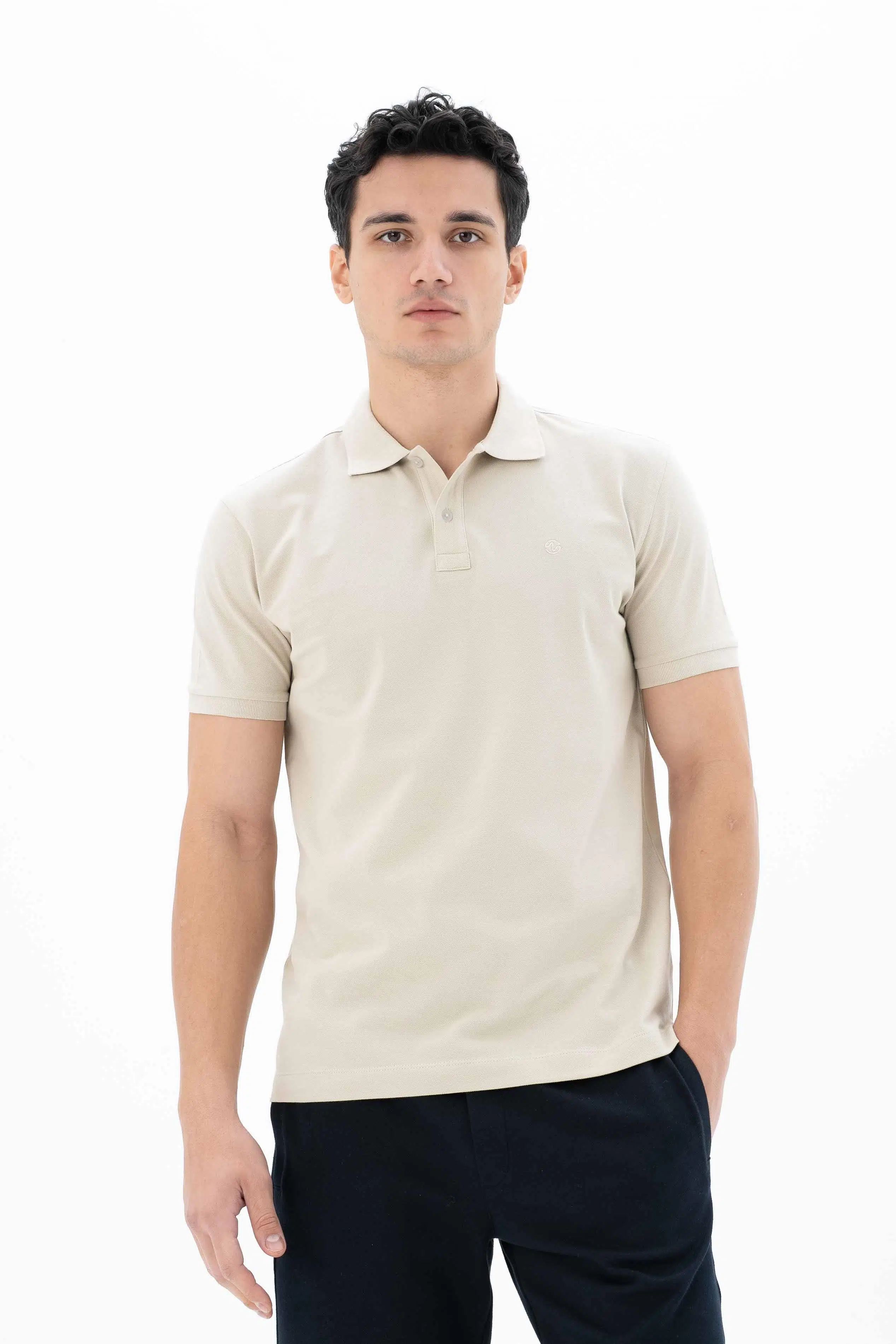 Ar-ma Erkek Polo Yaka Tişört Baskisiz Basic Örme Kumaş Büyük Beden %95 Pamuk %5 Likra 30/1 Tek Toplama Licrali Pike Y25374866801 - Bej-B1