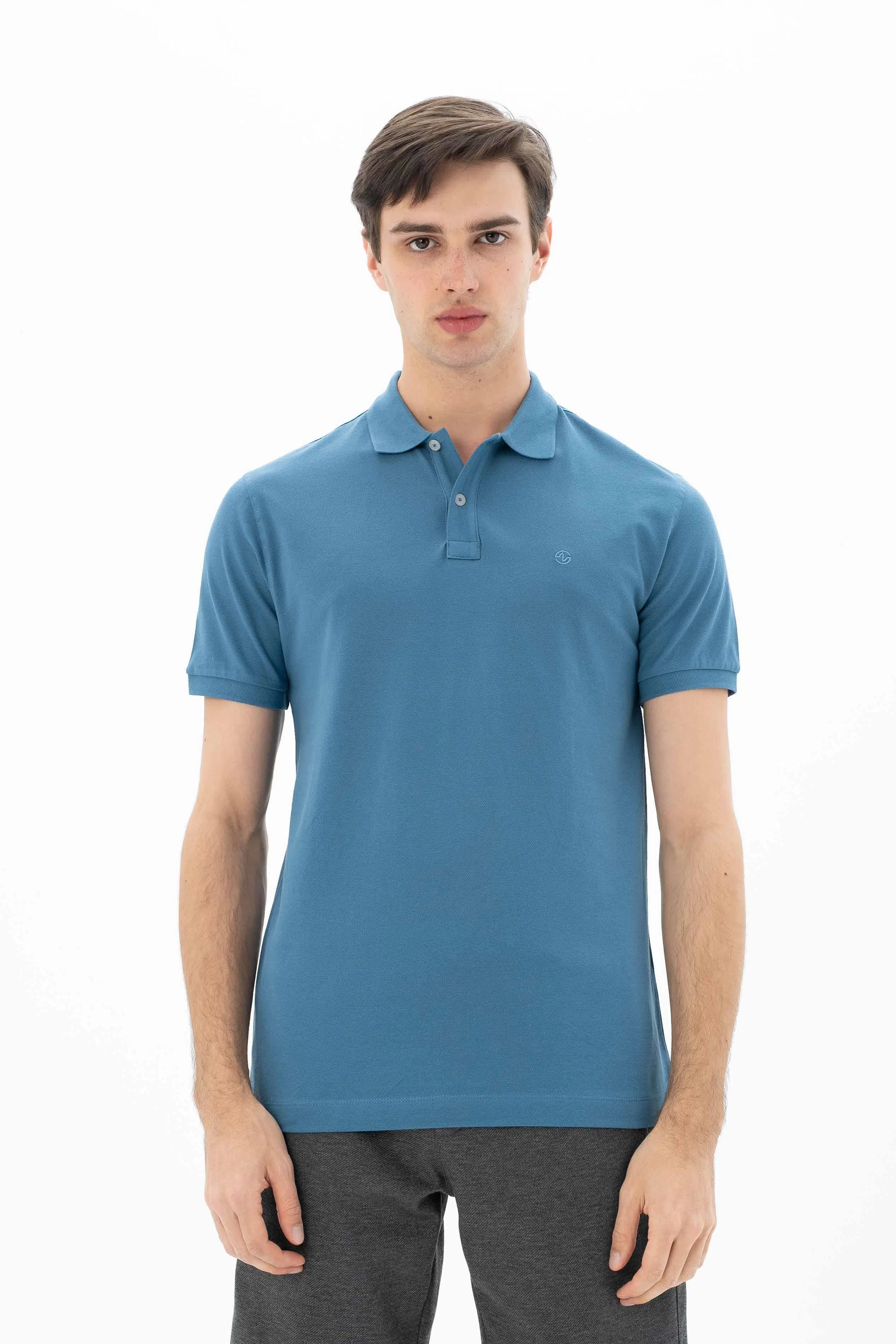 Ar-ma Erkek Polo Yaka Tişört Baskisiz Basic Örme Kumaş Büyük Beden %95 Pamuk %5 Likra 30/1 Tek Toplama Licrali Pike Y25374866801 - Mavi-M2