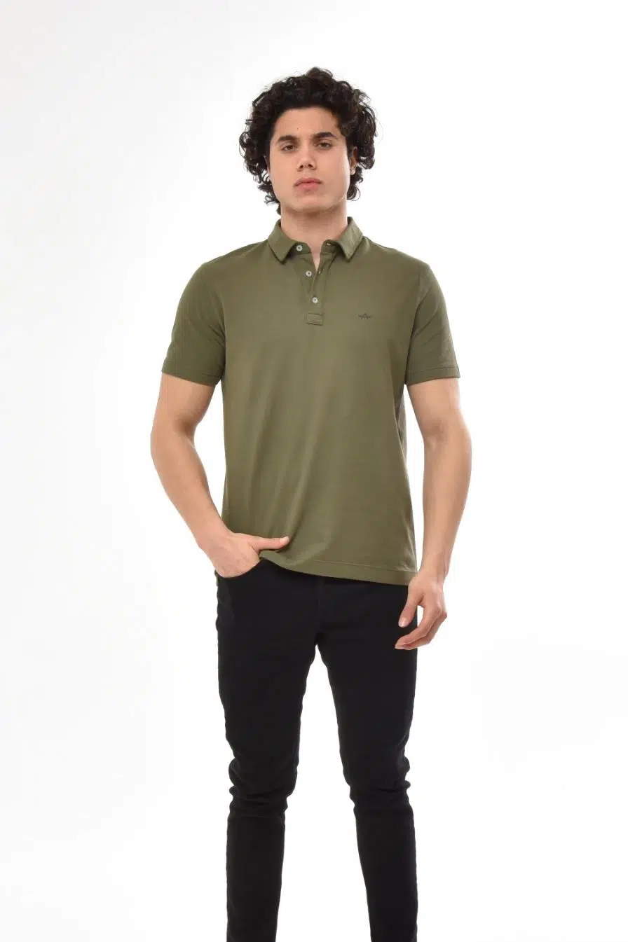 Ar-ma Erkek Polo Yaka Tişört Baskisiz Basic Regular Fit Çift Toplama Penye Pike Y22374350701 - Haki-H1