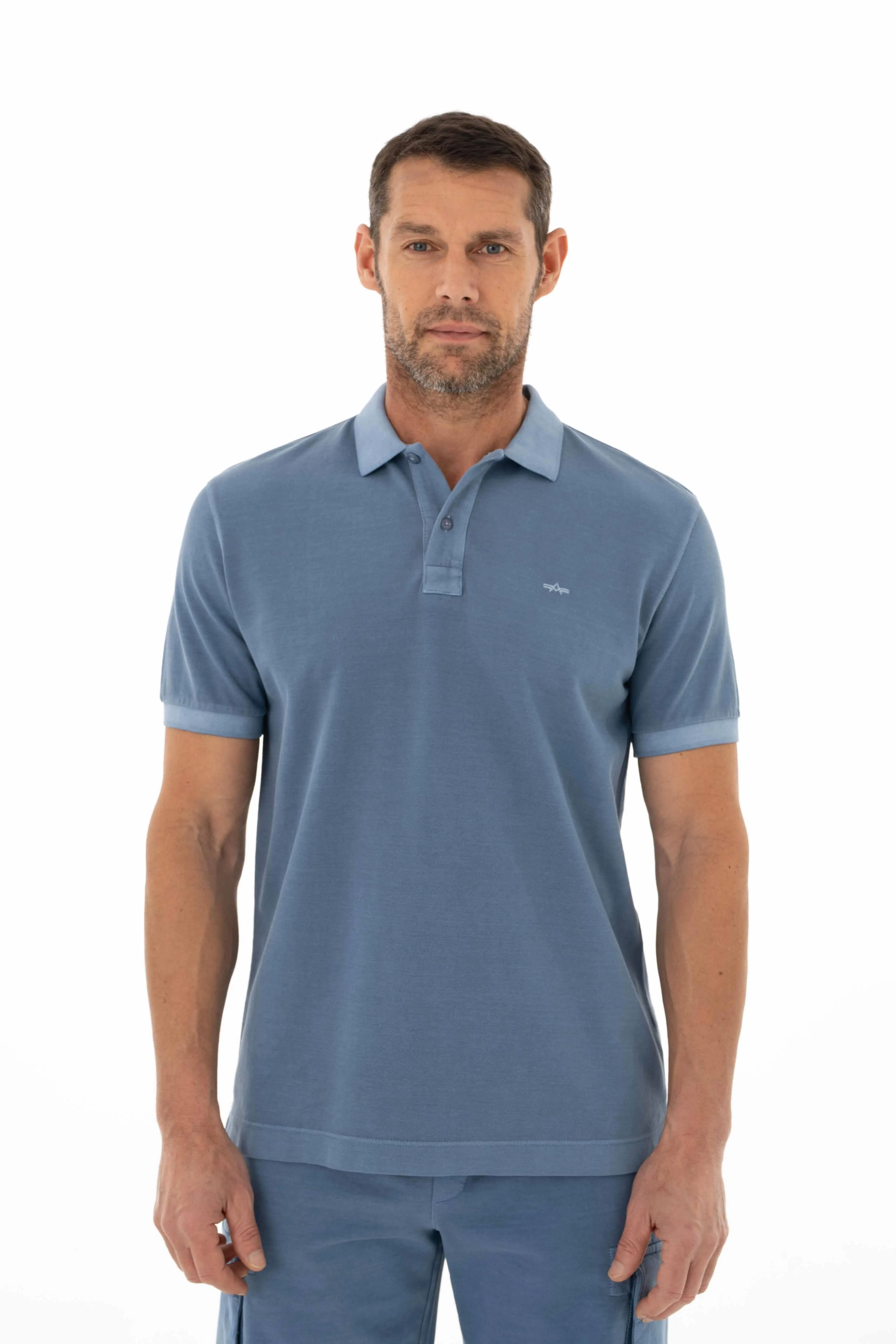 Ar-ma Erkek Polo Yaka Tişört Baskisiz Basic Örme Kumaş Regular Fit %100 Pamuk 30/1 Çift Toplama Penye Pike Y25374376001 - İndigo-İ1