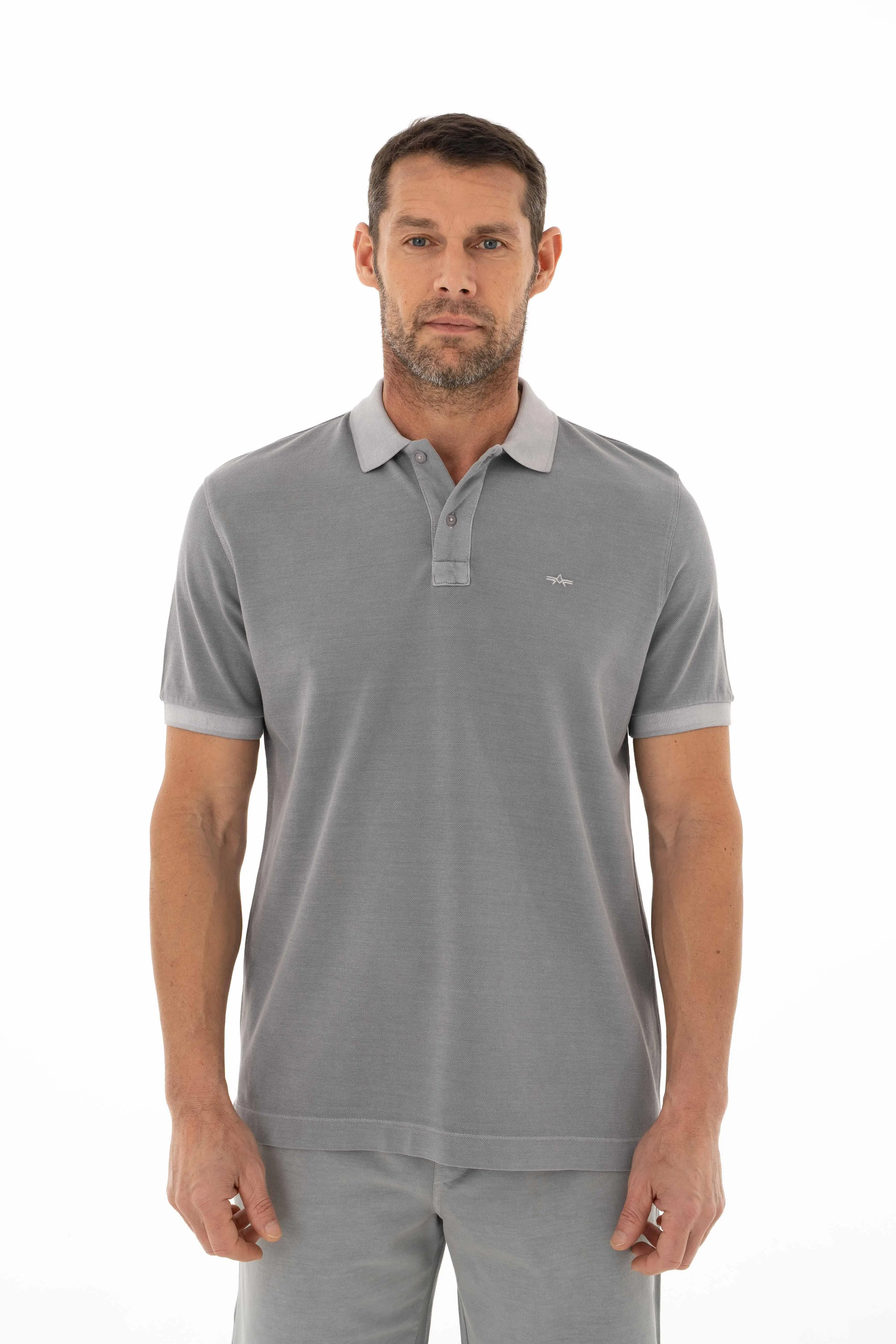 Ar-ma Erkek Polo Yaka Tişört Baskisiz Basic Örme Kumaş Regular Fit %100 Pamuk 30/1 Çift Toplama Penye Pike Y25374376001 - Gri-G2
