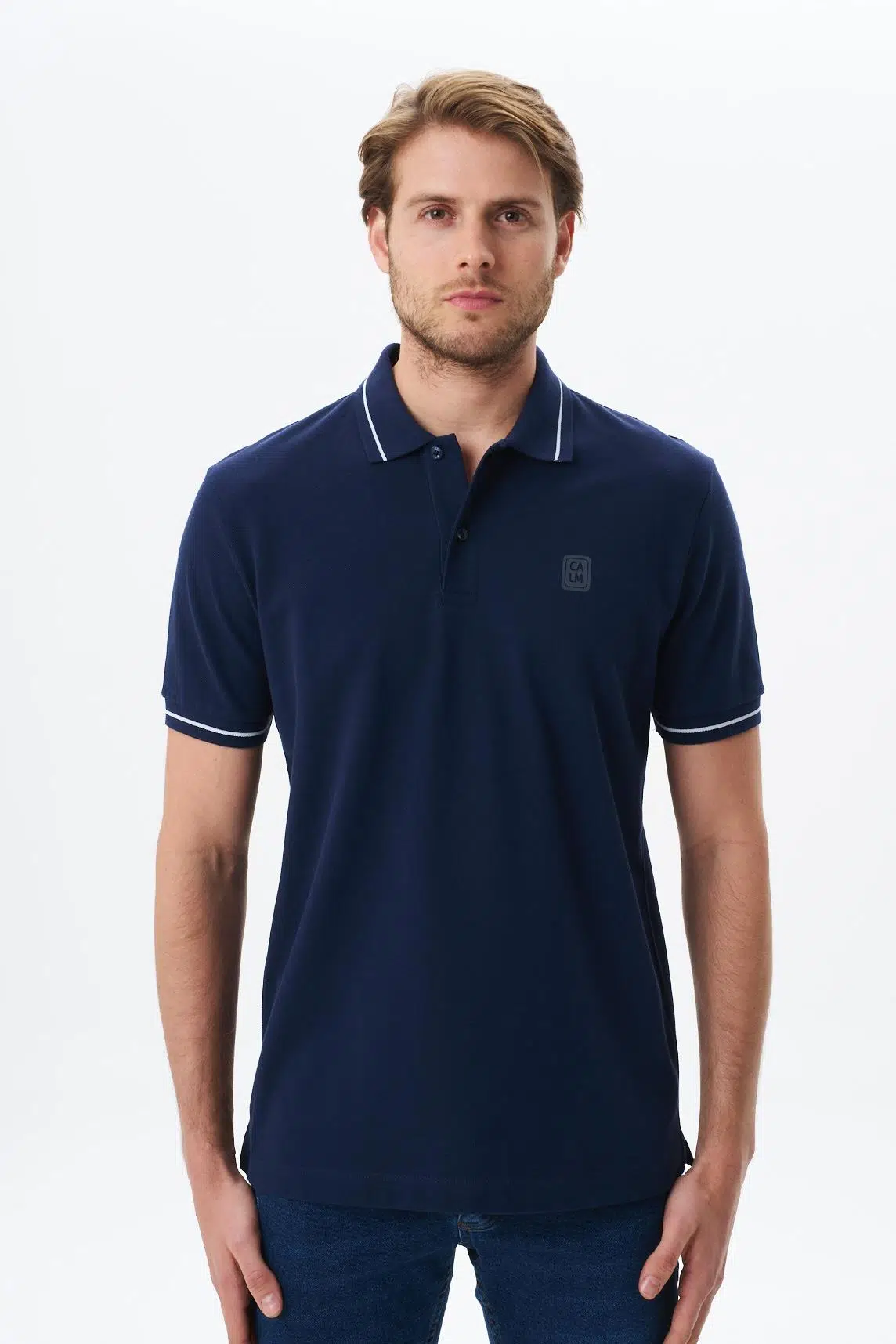 Ar-ma Erkek Polo Yaka Tişört Baskisiz Basic Regular Fit Çift Toplama Penye Pike Y29374354402 - Lacivert-L1