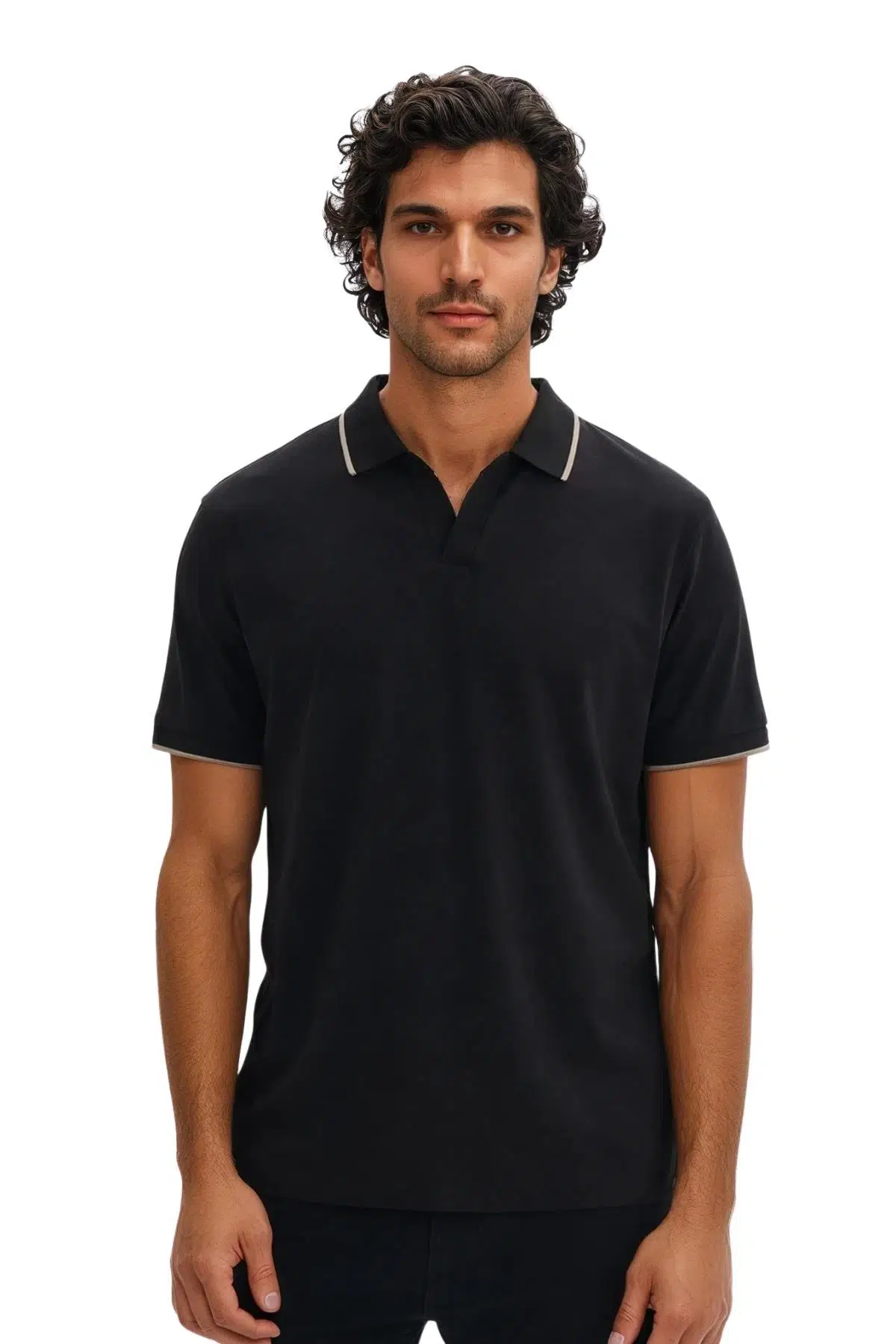 Ar-ma Erkek Polo Yaka Tişört Baskisiz Basic Regular Fit Çift Toplama Penye Pike Y31374356702 - Siyah-S1