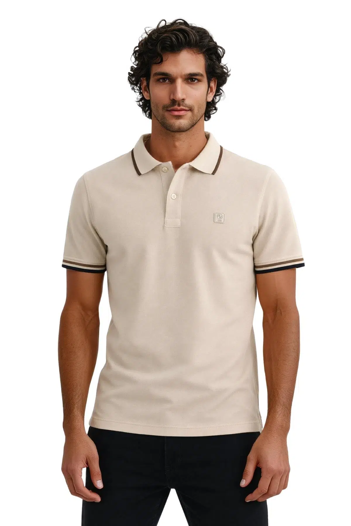 Ar-ma Erkek Polo Yaka Tişört Baskisiz Basic Regular Fit Çift Toplama Penye Pike Y31374356802 - Bej-B1