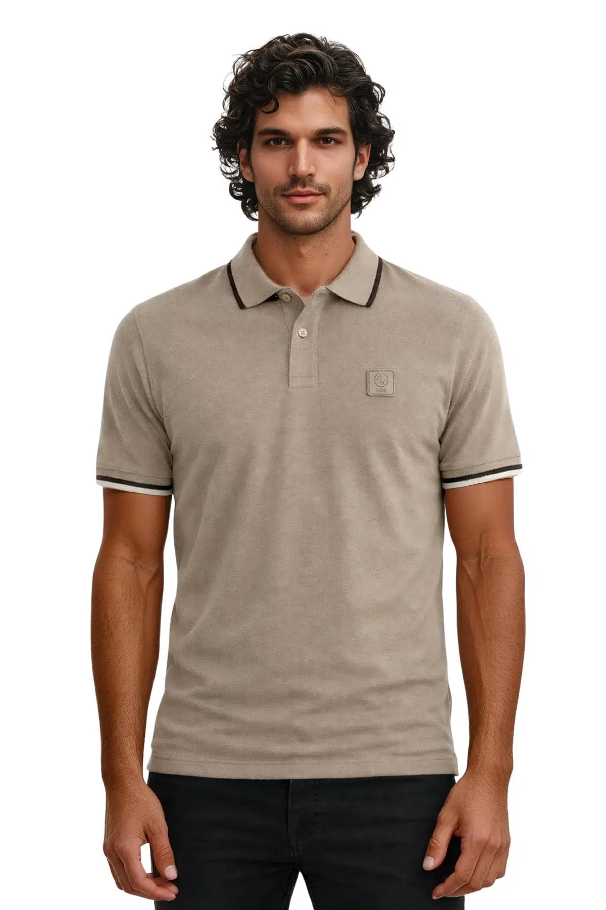 Ar-ma Erkek Polo Yaka Tişört Baskisiz Basic Regular Fit Çift Toplama Penye Pike Y31374356802 - Gri-Bej G8