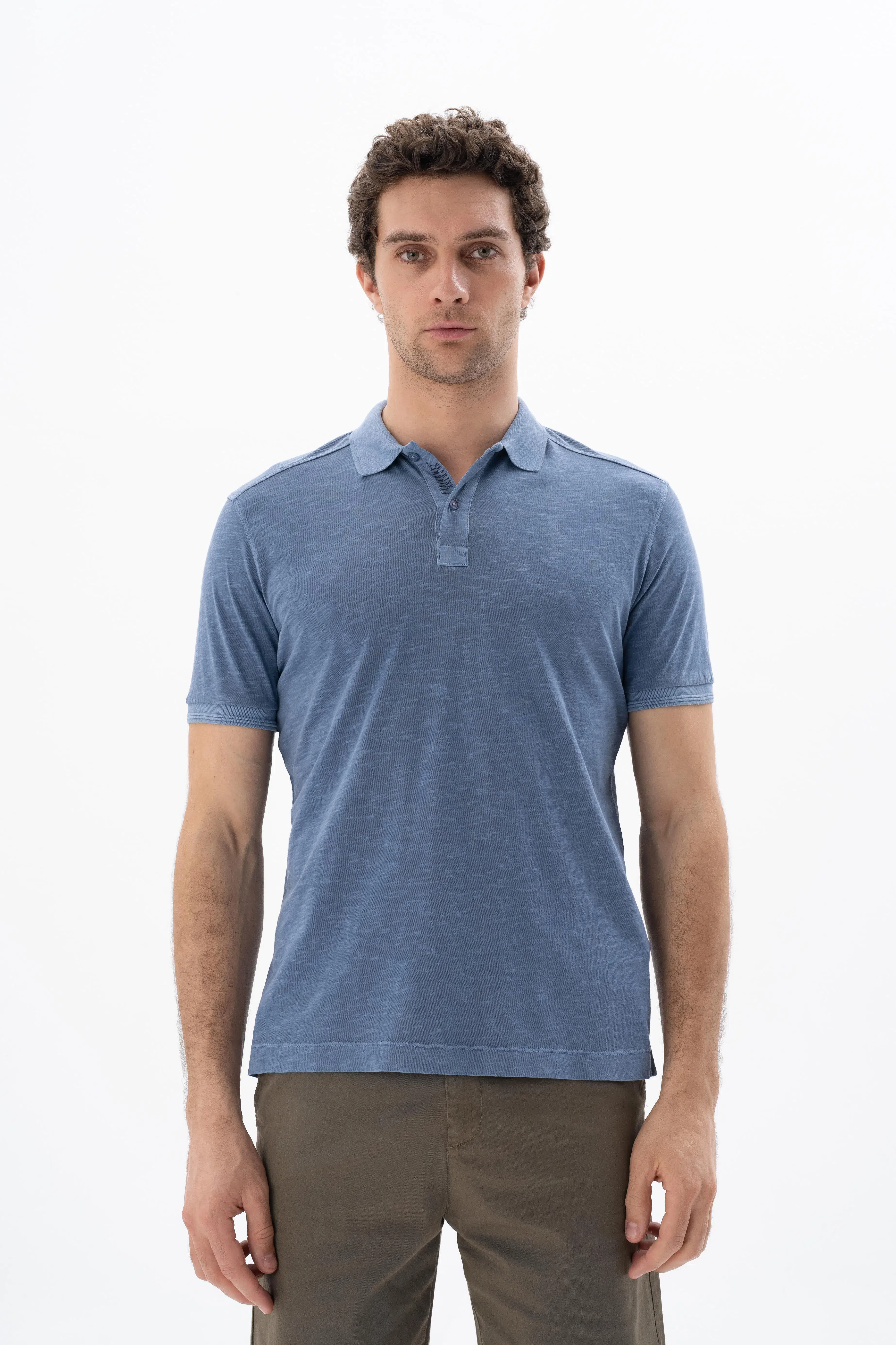 Ar-ma Erkek Polo Yaka Tişört Baskisiz Basic Regular Fit Flamli Süprem Y25374490301 - İndigo-İ1
