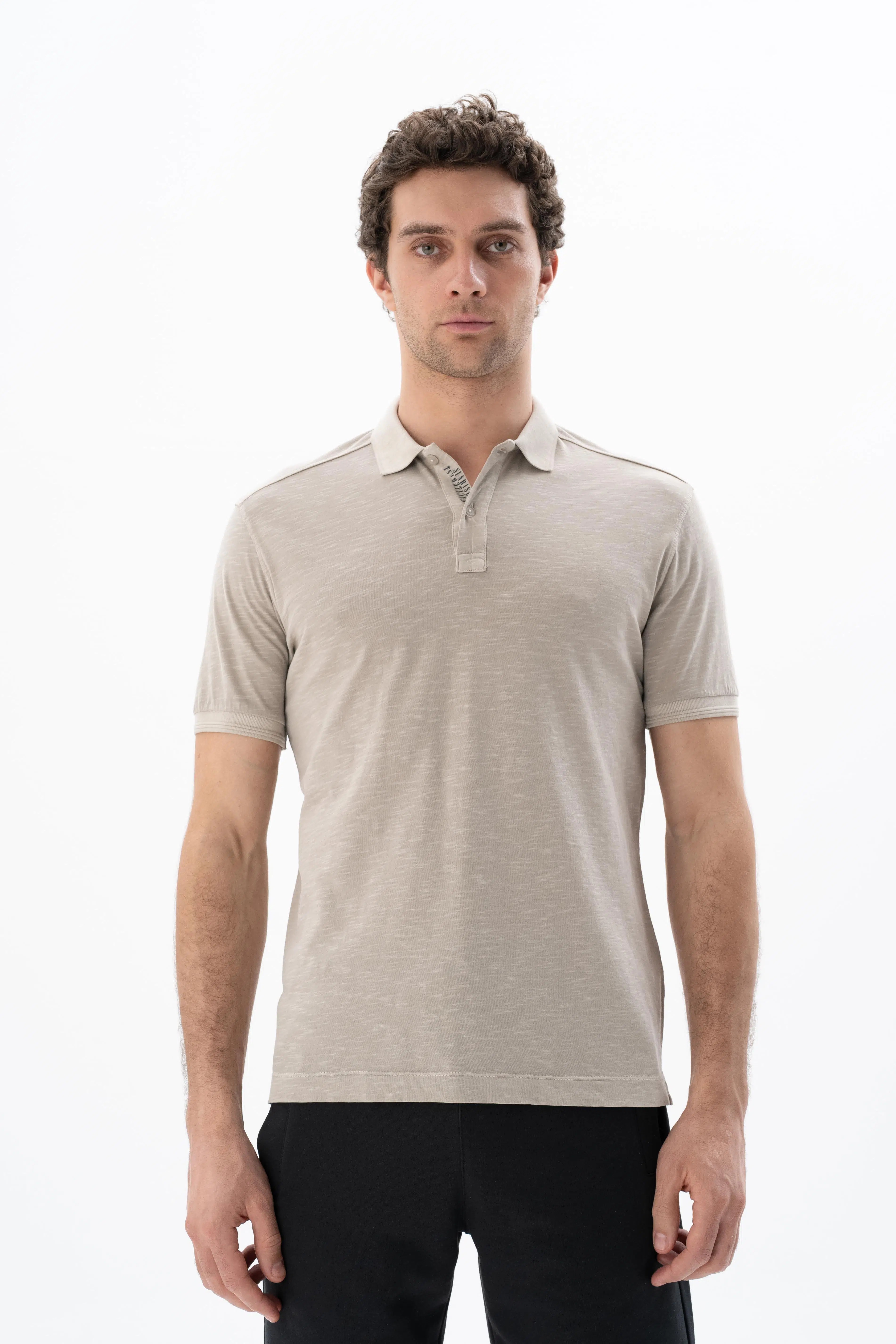 Ar-ma Erkek Polo Yaka Tişört Baskisiz Basic Regular Fit Flamli Süprem Y25374490301 - Gri-Bej G8