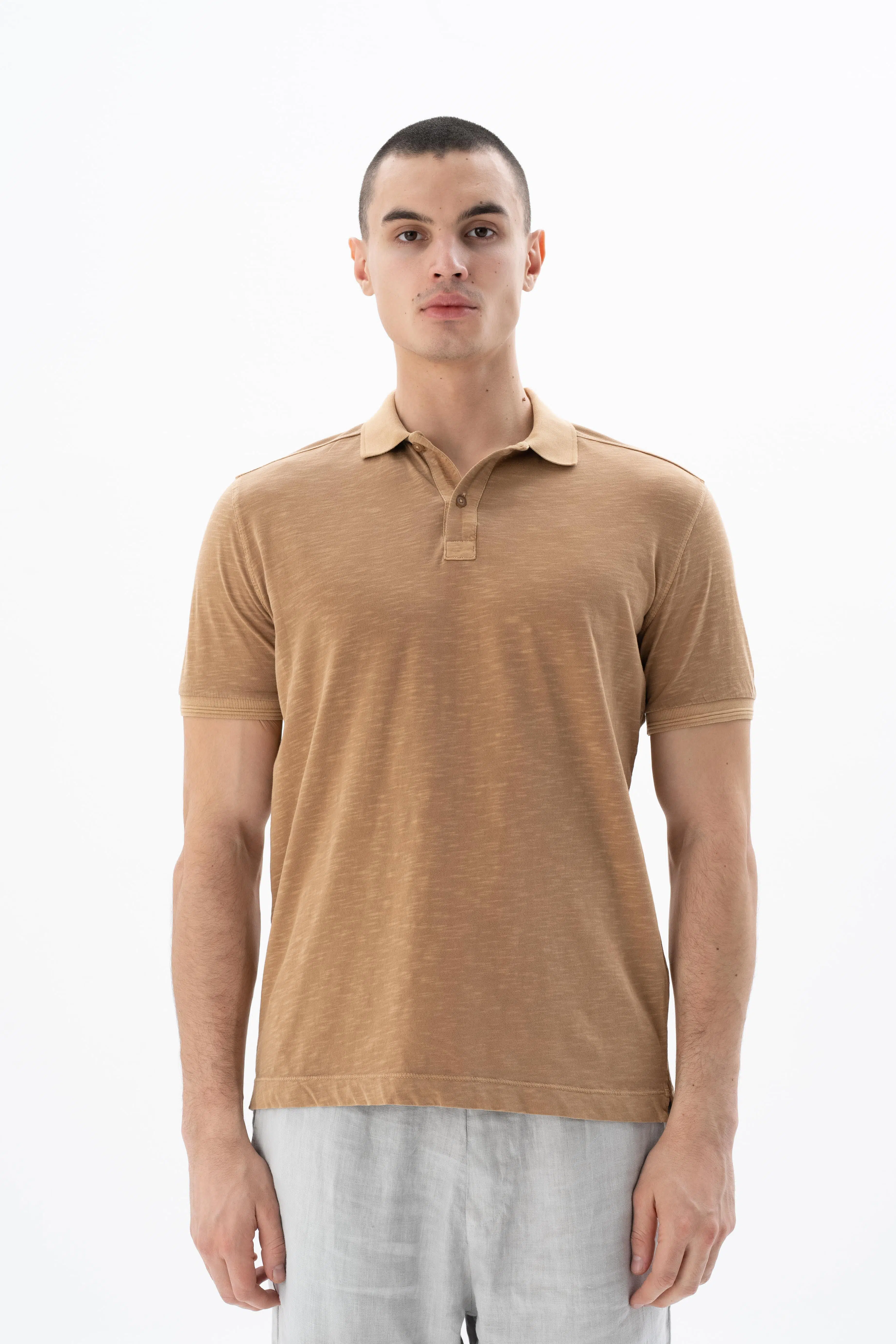 Ar-ma Erkek Polo Yaka Tişört Baskisiz Basic Regular Fit Flamli Süprem Y25374490301 - Kahverengi-K3