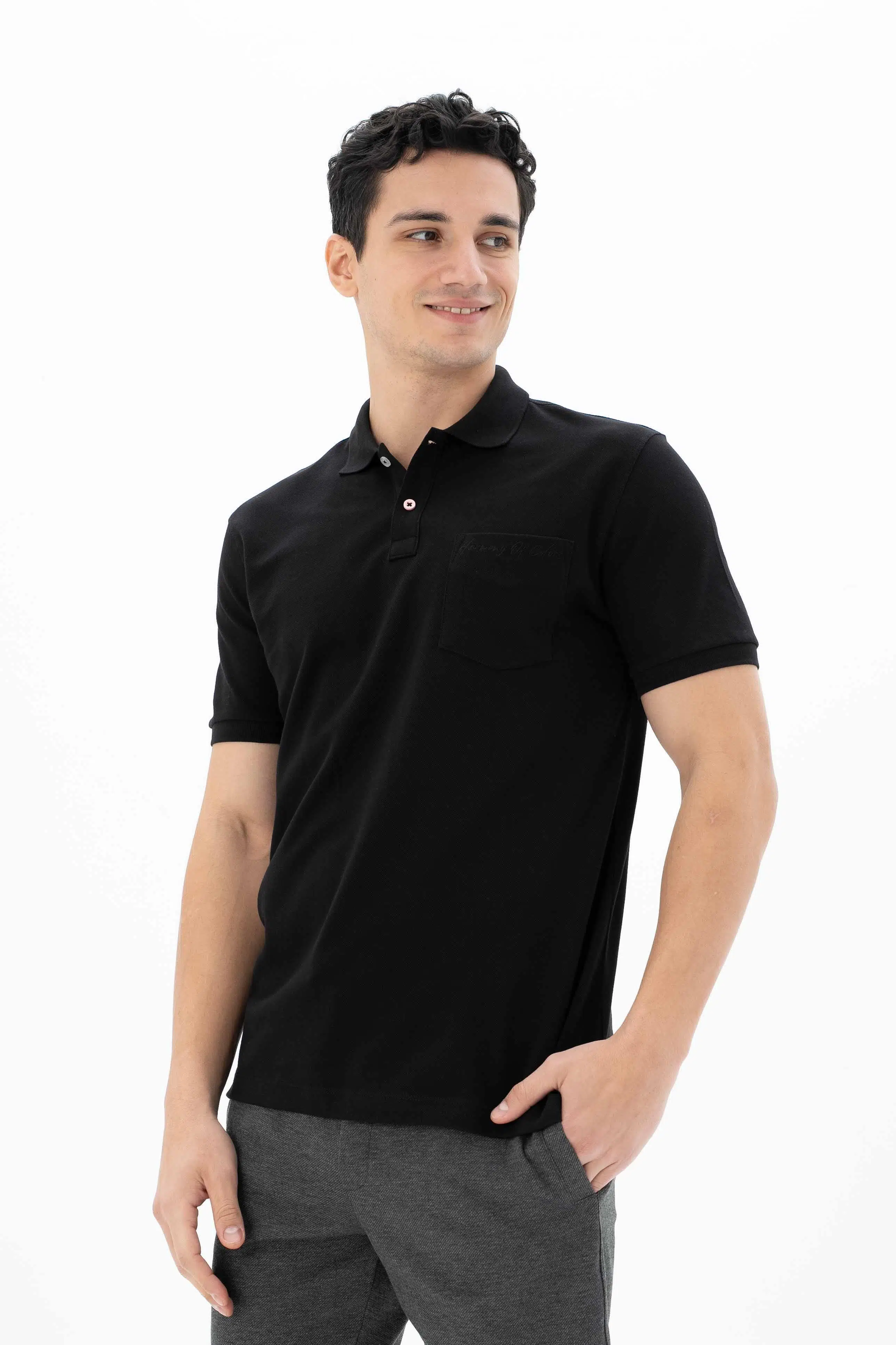 Ar-ma Erkek Polo Yaka Tişört Baskisiz Basic Sol Göğüs Cepli Örme Kumaş Büyük Beden %100 Pamuk 30/1 Çift Toplama Penye Pike Y25374866601 - Siyah-S1