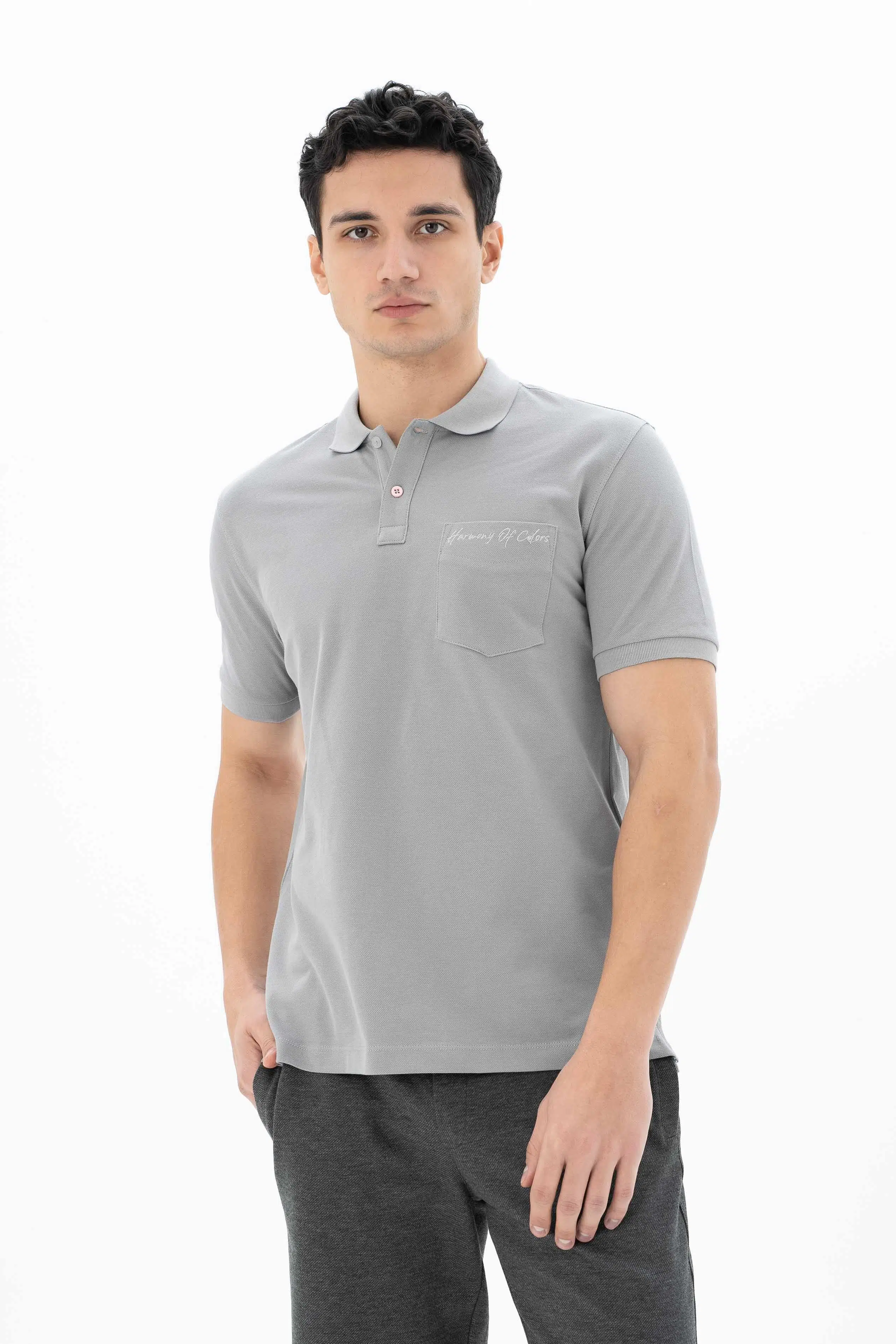 Ar-ma Erkek Polo Yaka Tişört Baskisiz Basic Sol Göğüs Cepli Örme Kumaş Büyük Beden %100 Pamuk 30/1 Çift Toplama Penye Pike Y25374866601 - Gri-G2