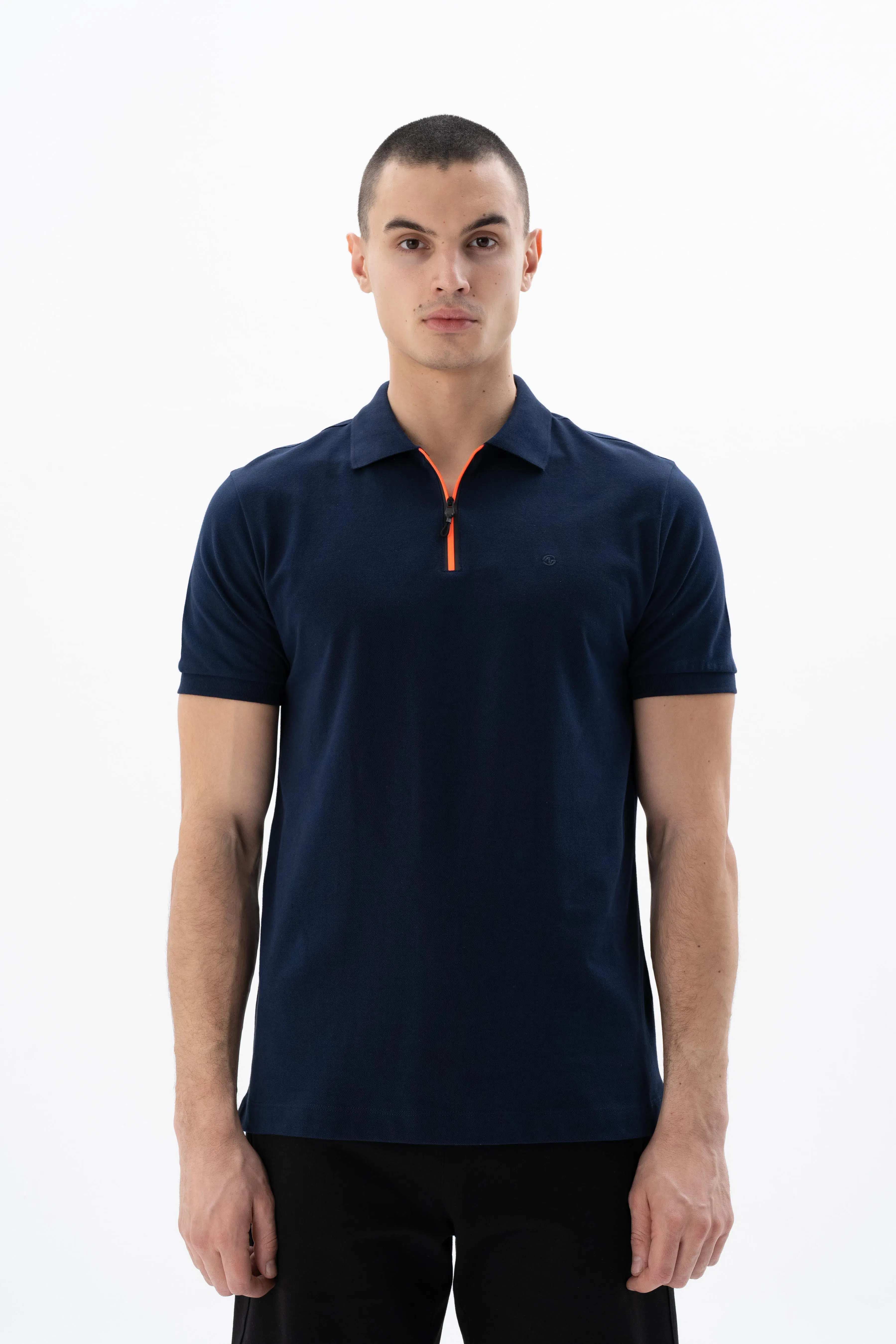 Ar-ma Erkek Polo Yaka Tişört Baskisiz Basic Yaka Fermuarli Regular Fit Tek Toplama Licrali Pike Y25374305101 - Lacivert-L1