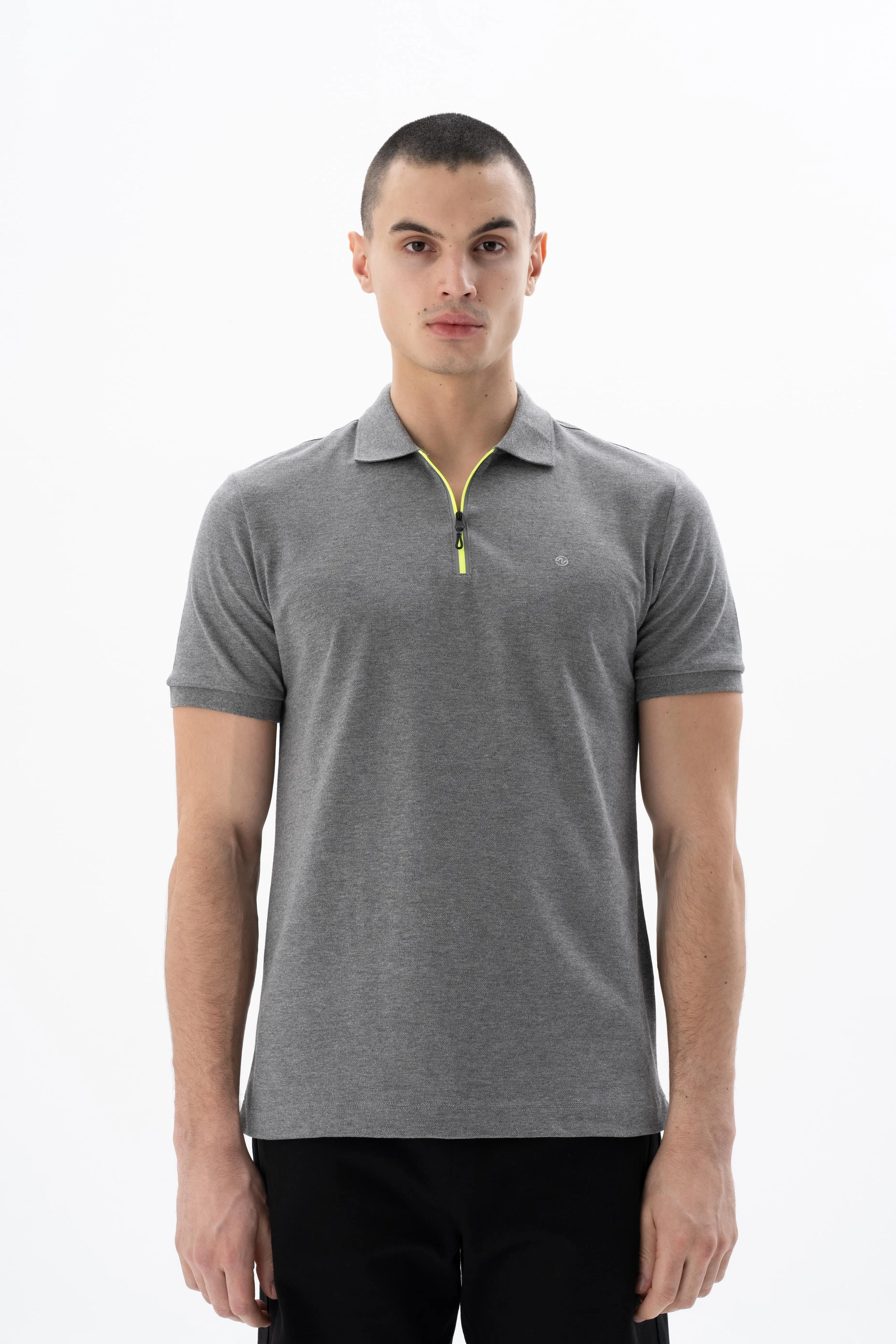Ar-ma Erkek Polo Yaka Tişört Baskisiz Basic Yaka Fermuarli Regular Fit Tek Toplama Licrali Pike Y25374305101 - Gri-G1