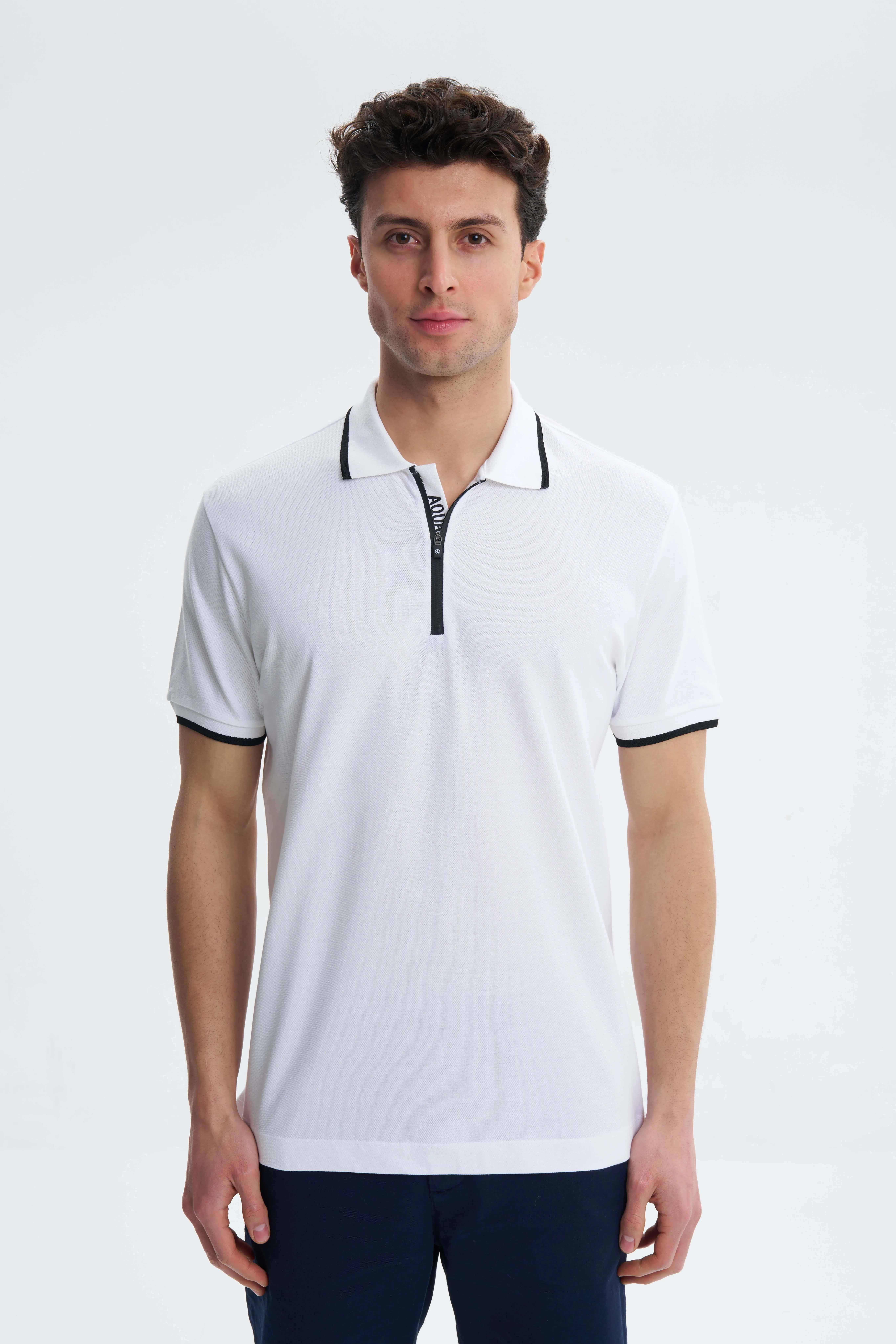 Ar-ma Erkek Polo Yaka Tişört Baskisiz Basic Yaka Fermuarli Regular Fit Tek Toplama Licrali Pike Y27374307401 - Beyaz-B1