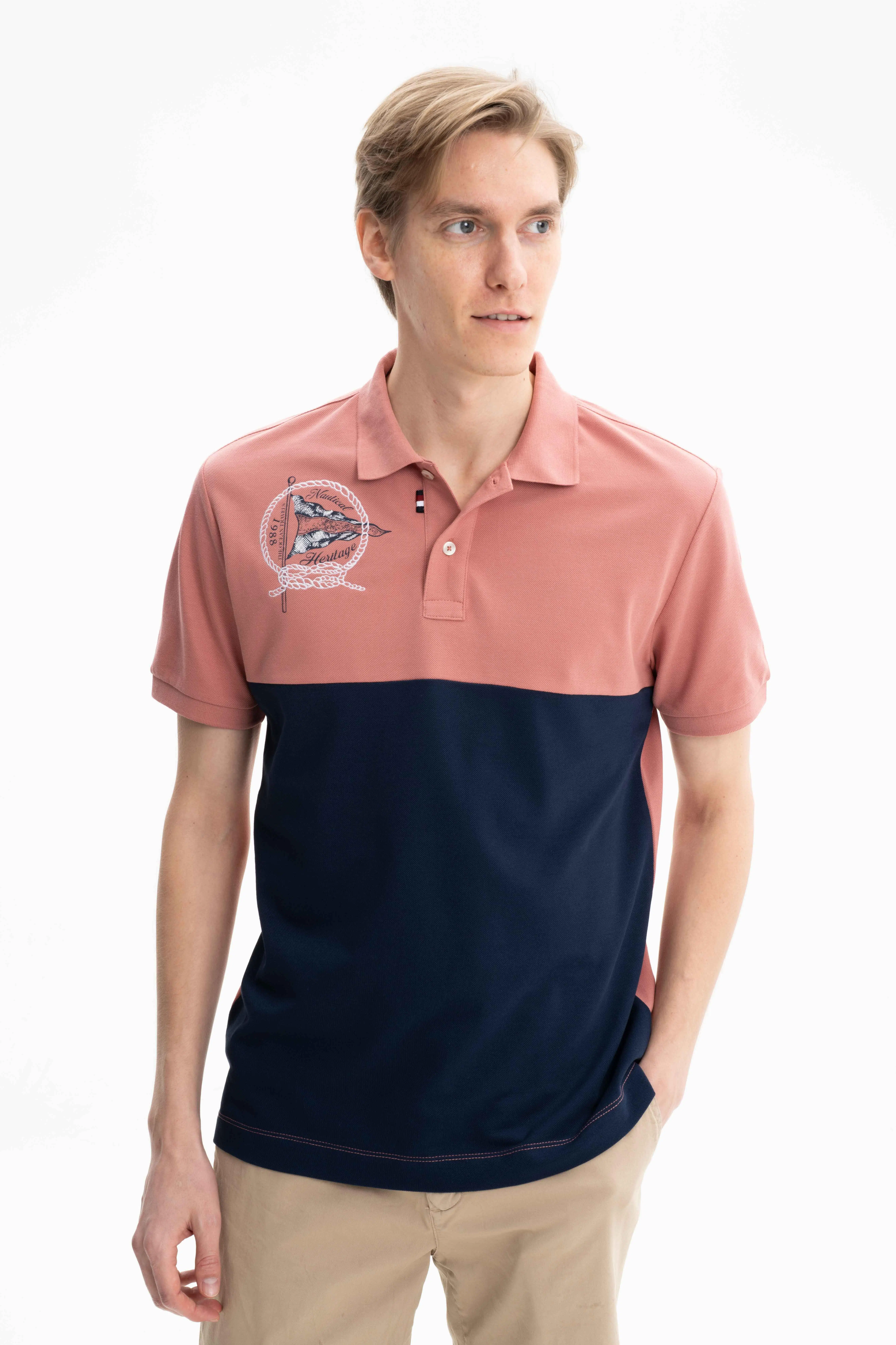 Ar-ma Erkek Polo Yaka Tişört Resim Baskili Örme Kumaş Büyük Beden %100 Pamuk 30/1 Çift Toplama Penye Pike Y27374867301 - Pembe-P3
