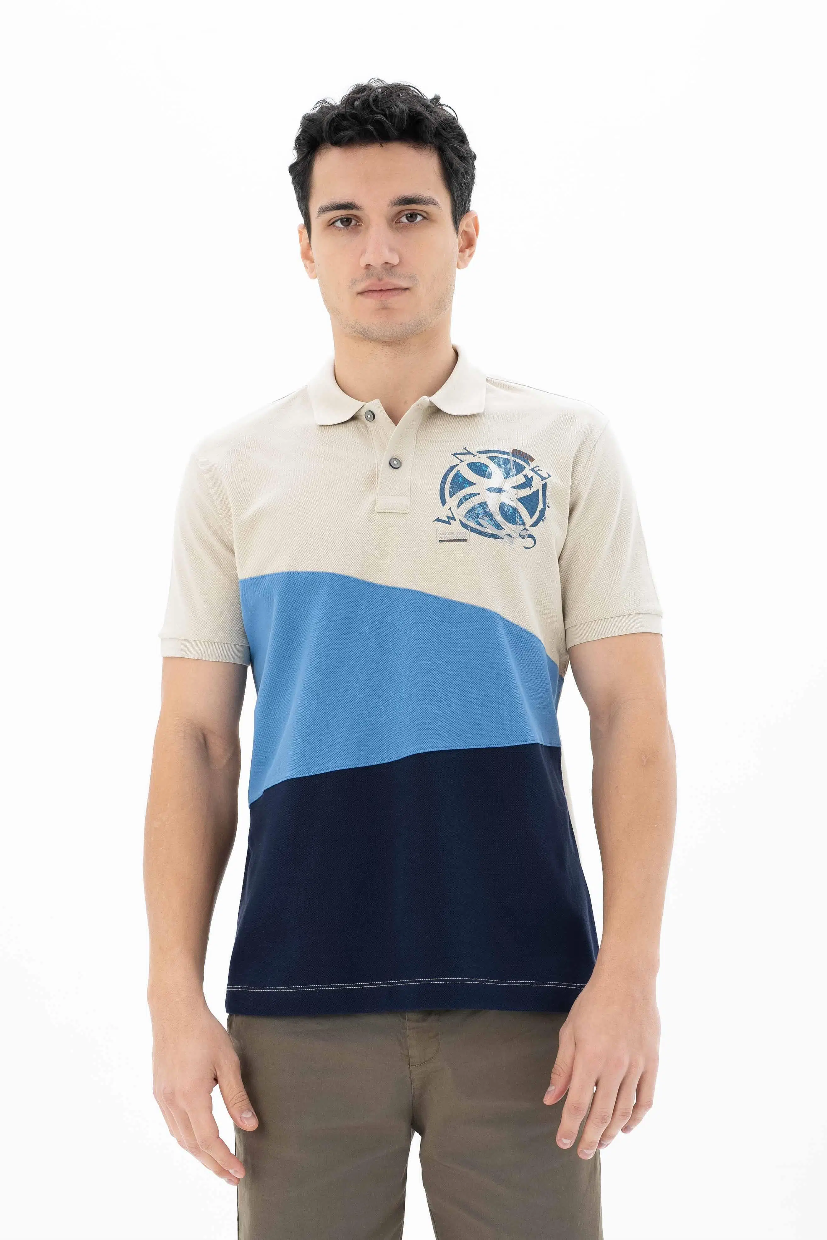 Ar-ma Erkek Polo Yaka Tişört Resim Baskili Örme Kumaş Regular Fit %100 Pamuk 30/1 Çift Toplama Penye Pike Y25374351001 - Bej-B1
