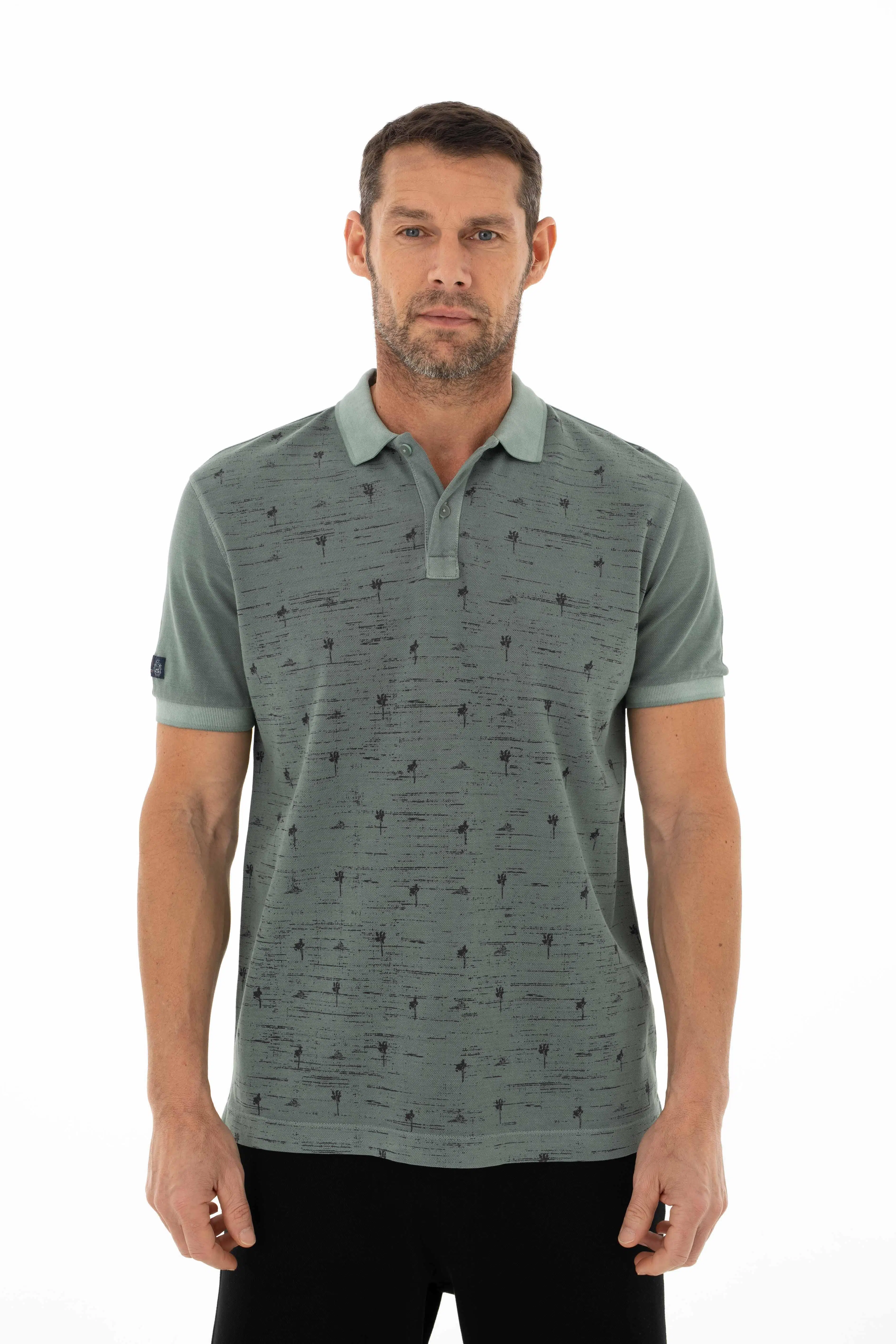 Ar-ma Erkek Polo Yaka Tişört Resim Baskili Regular Fit Çift Toplama Penye Pike Y25374376101 - Yeşil-Y1