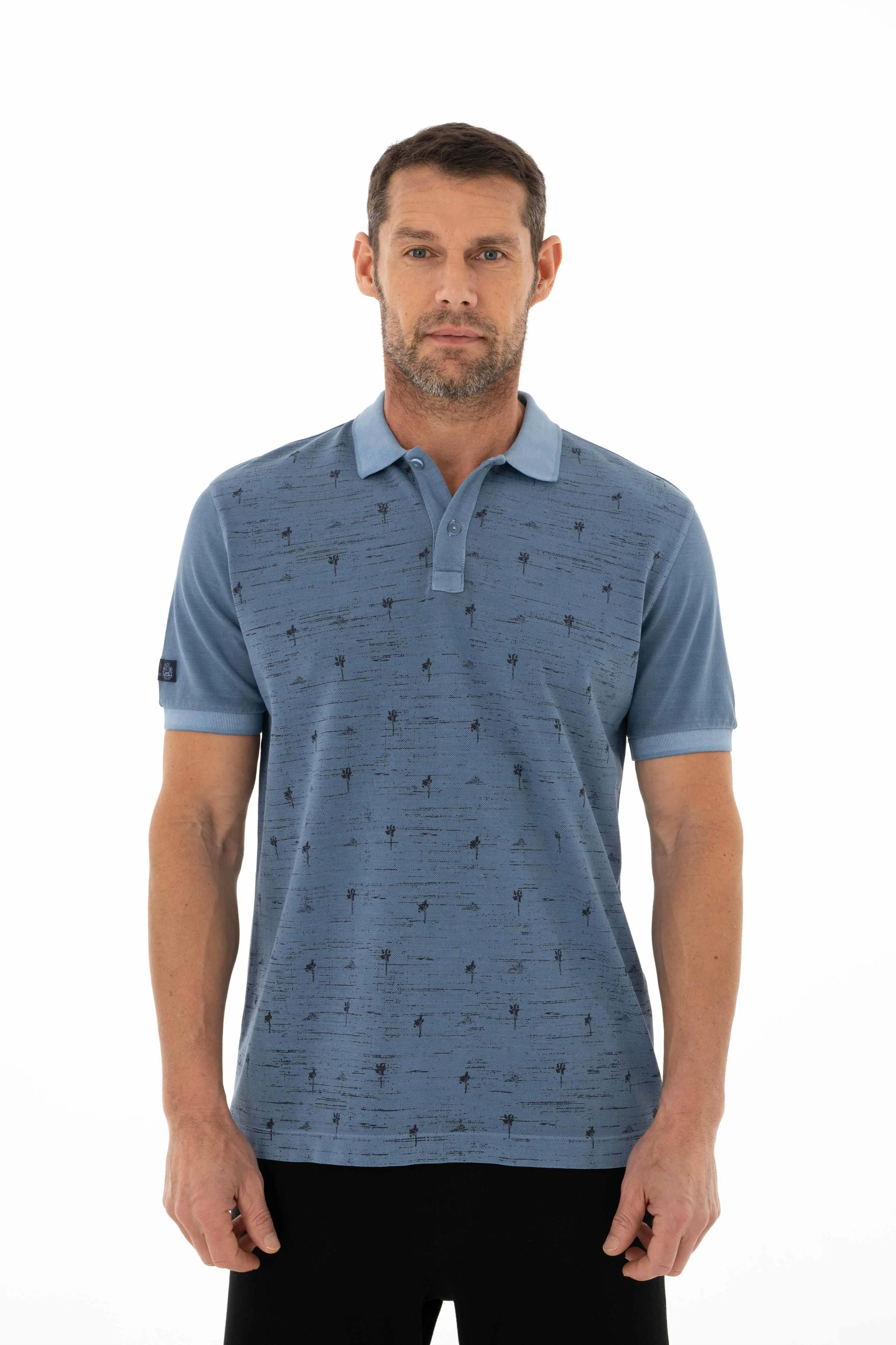 Ar-ma Erkek Polo Yaka Tişört Resim Baskili Regular Fit Çift Toplama Penye Pike Y25374376101 - İndigo-İ1