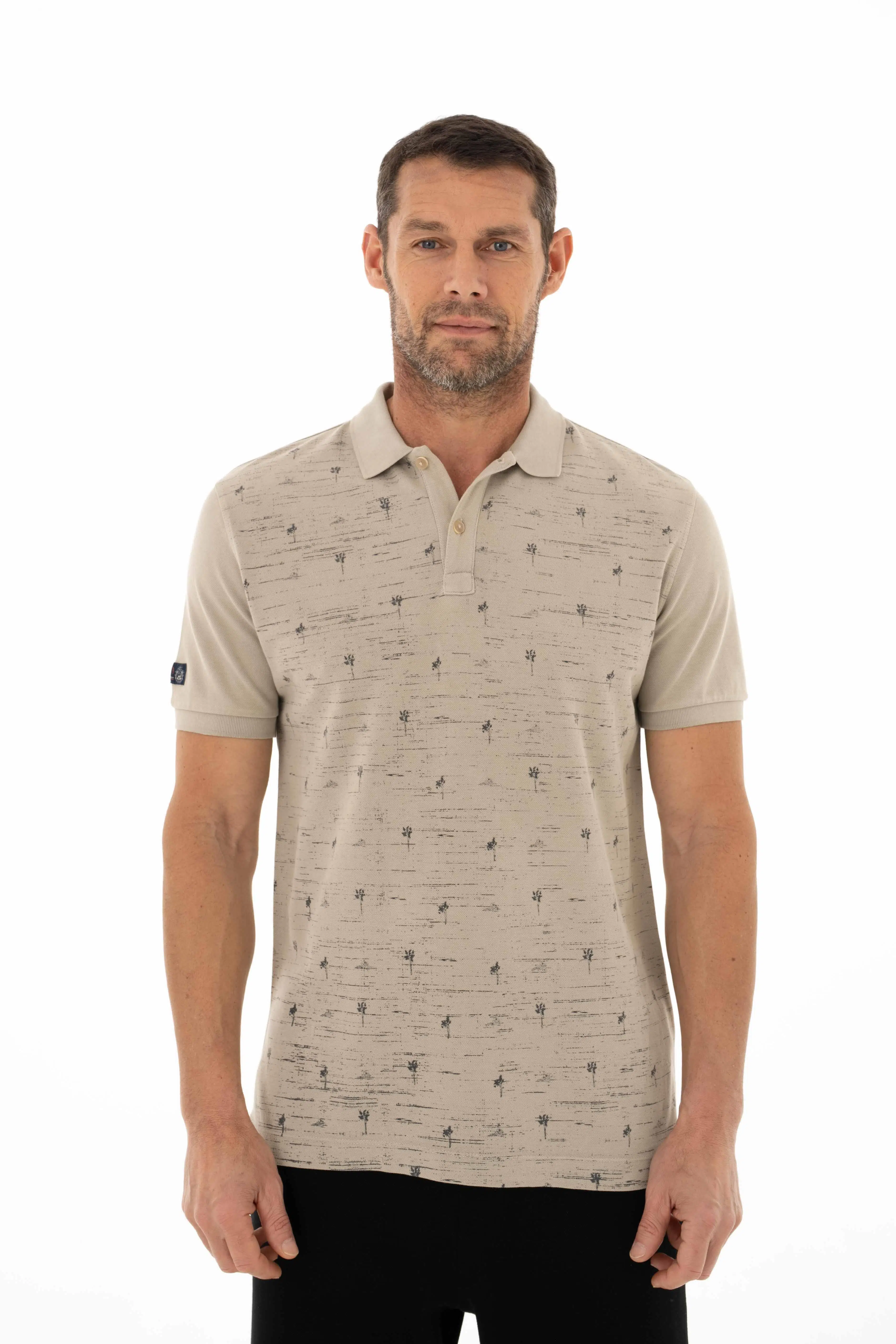 Ar-ma Erkek Polo Yaka Tişört Resim Baskili Regular Fit Çift Toplama Penye Pike Y25374376101 - Gri-Bej G8