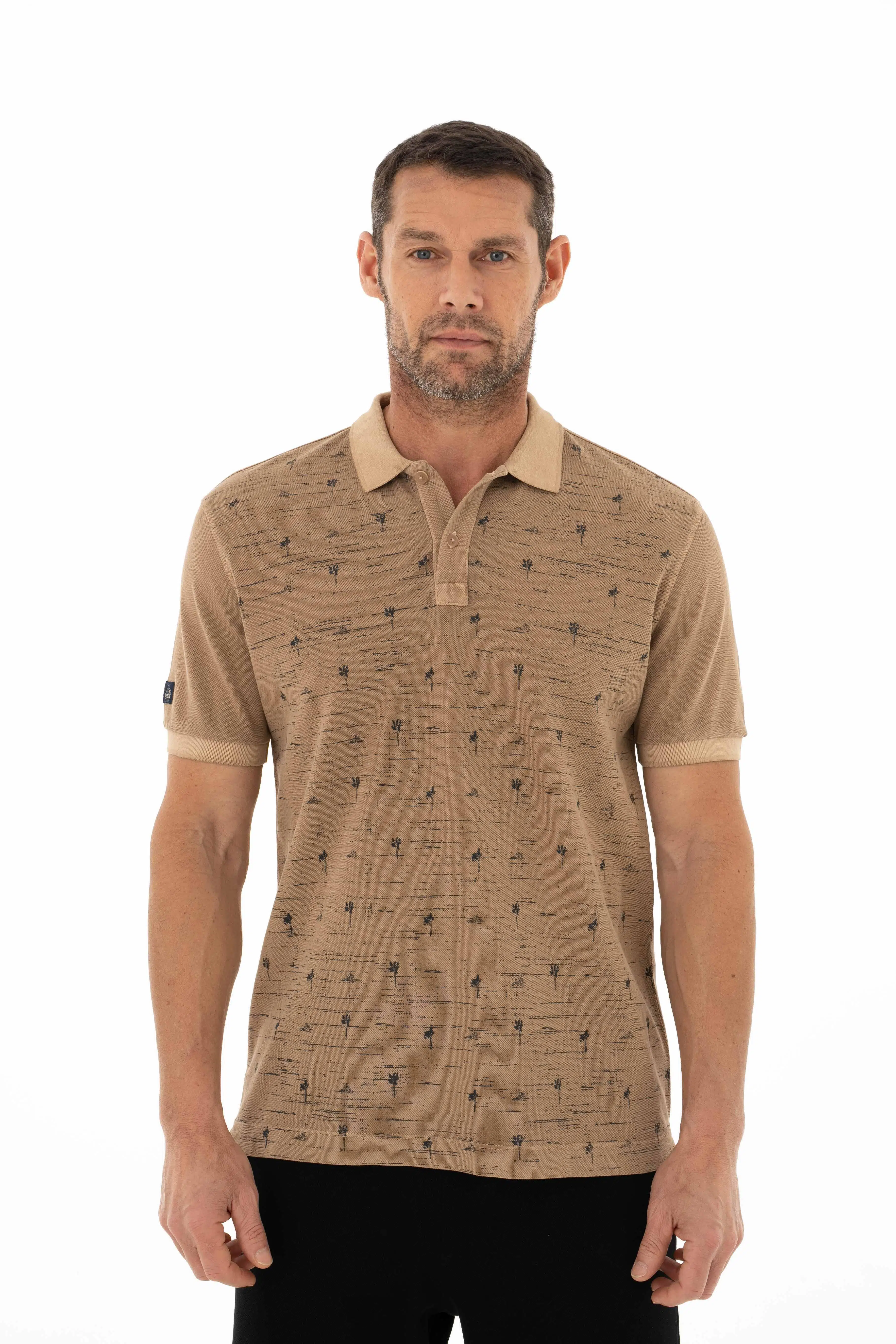 Ar-ma Erkek Polo Yaka Tişört Resim Baskili Regular Fit Çift Toplama Penye Pike Y25374376101 - Kahverengi-K3