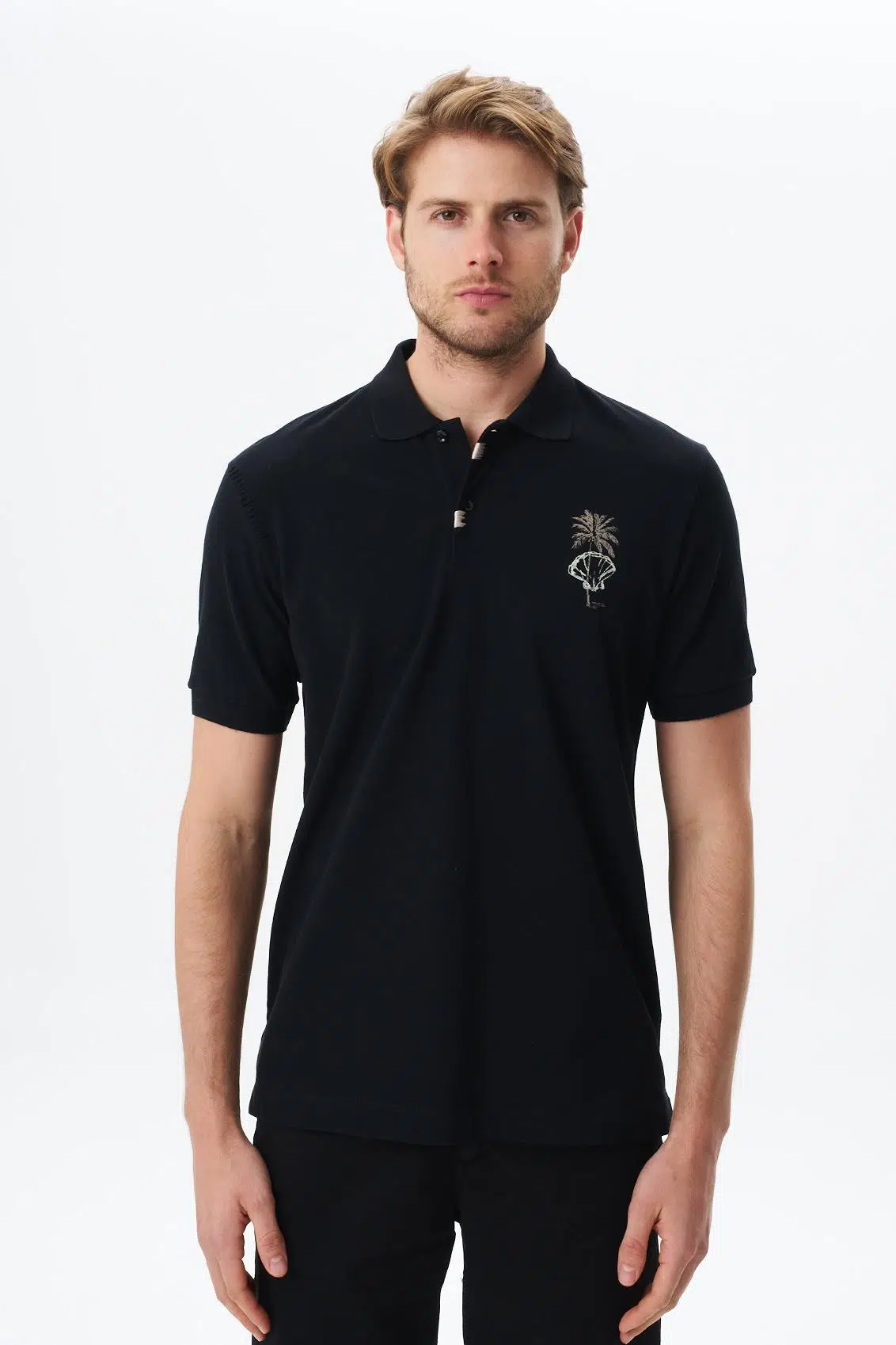 Ar-ma Erkek Polo Yaka Tişört Resim Baskili Regular Fit Çift Toplama Penye Pike Y29374354902 - Siyah-S1