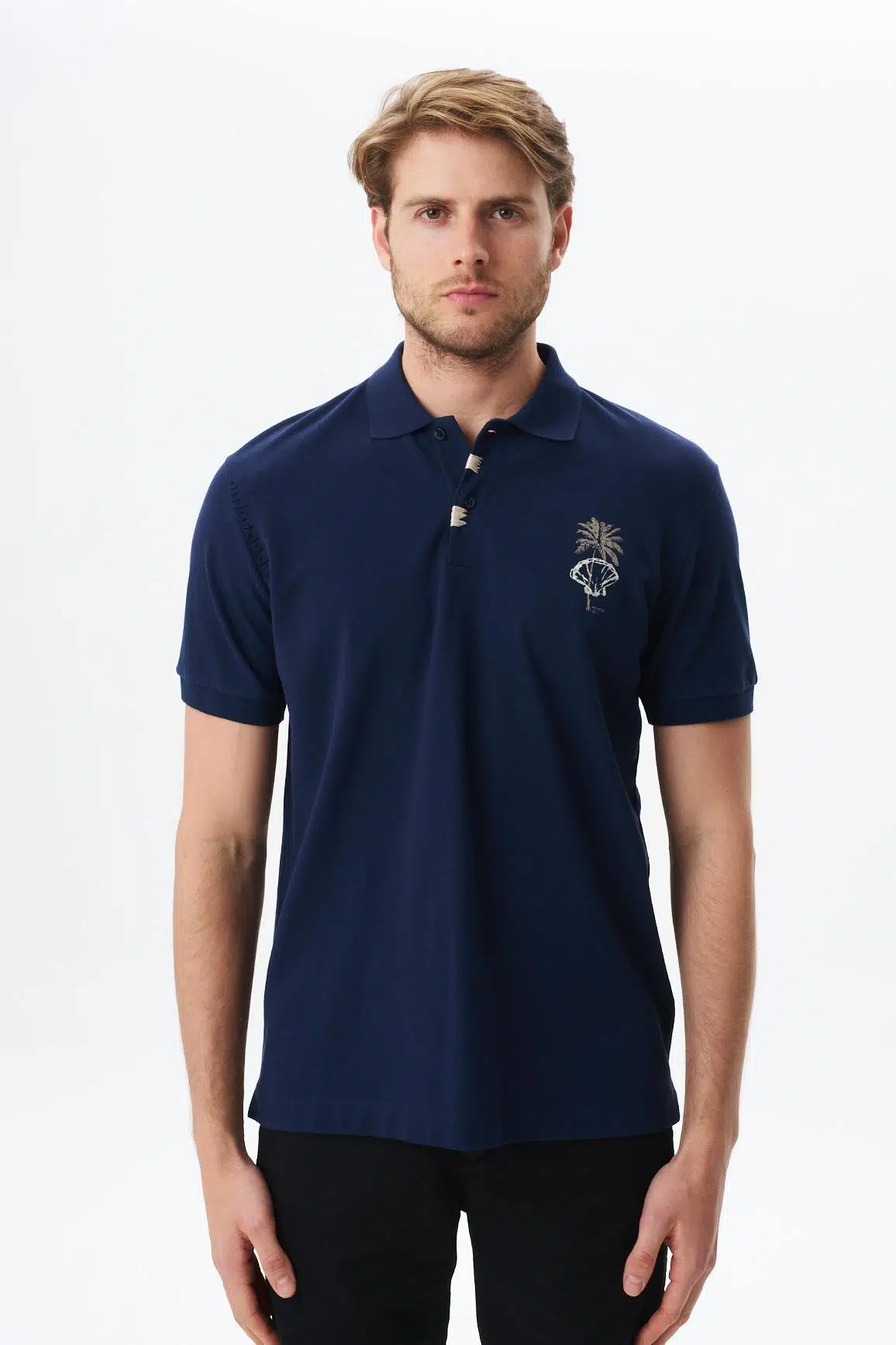 Ar-ma Erkek Polo Yaka Tişört Resim Baskili Regular Fit Çift Toplama Penye Pike Y29374354902 - Lacivert-L1
