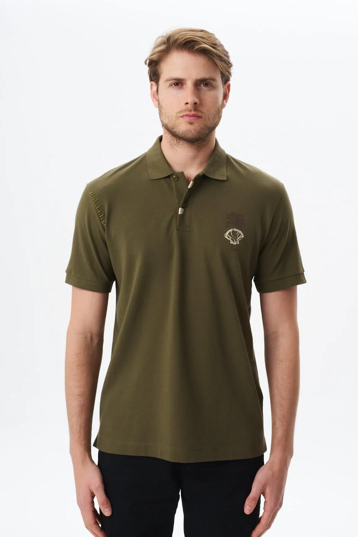 Ar-ma Erkek Polo Yaka Tişört Resim Baskili Regular Fit Çift Toplama Penye Pike Y29374354902 - Haki-H1