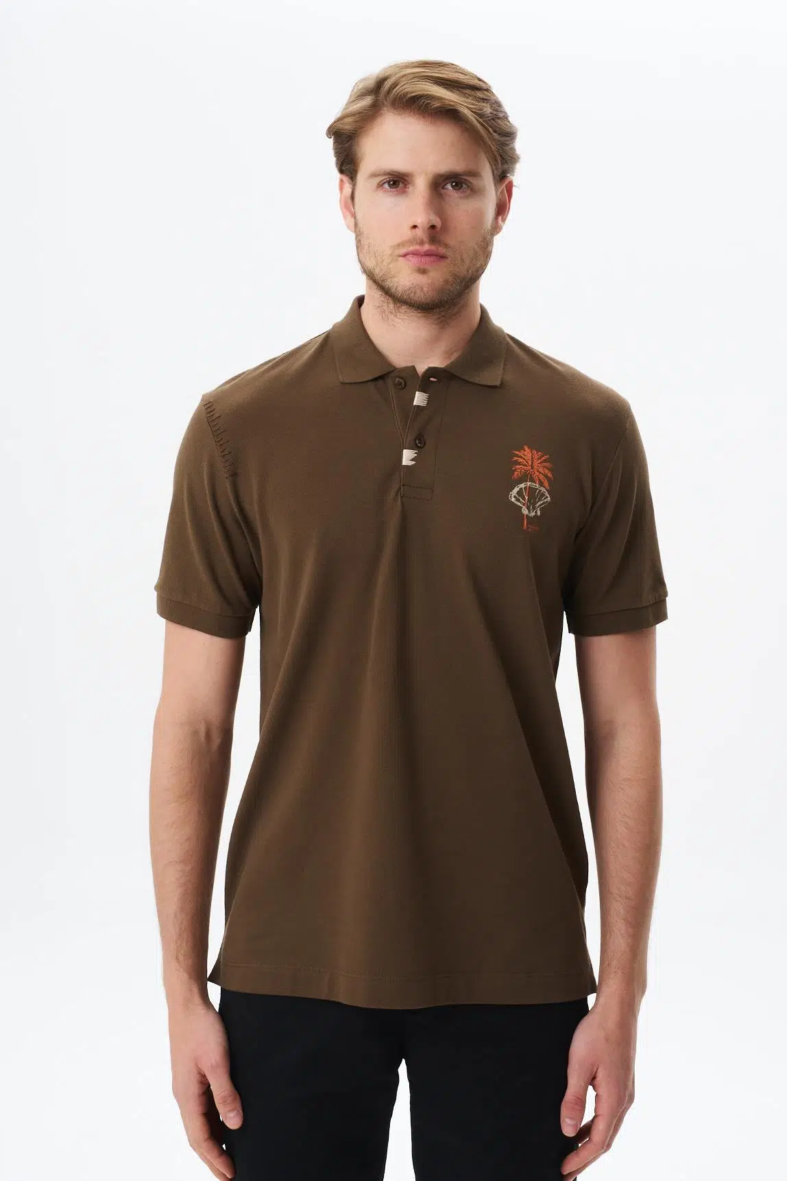 Ar-ma Erkek Polo Yaka Tişört Resim Baskili Regular Fit Çift Toplama Penye Pike Y29374354902 - Kahverengi-K1