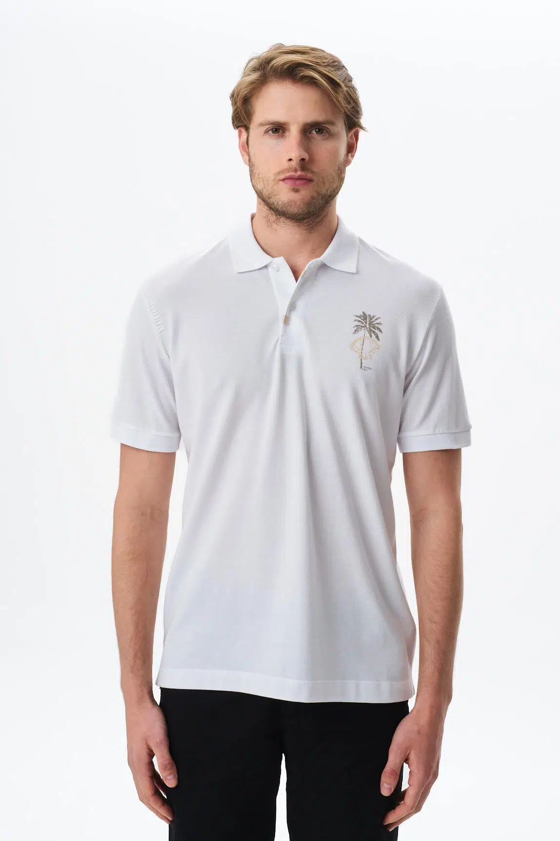 Ar-ma Erkek Polo Yaka Tişört Resim Baskili Regular Fit Çift Toplama Penye Pike Y29374354902 - Beyaz-B1