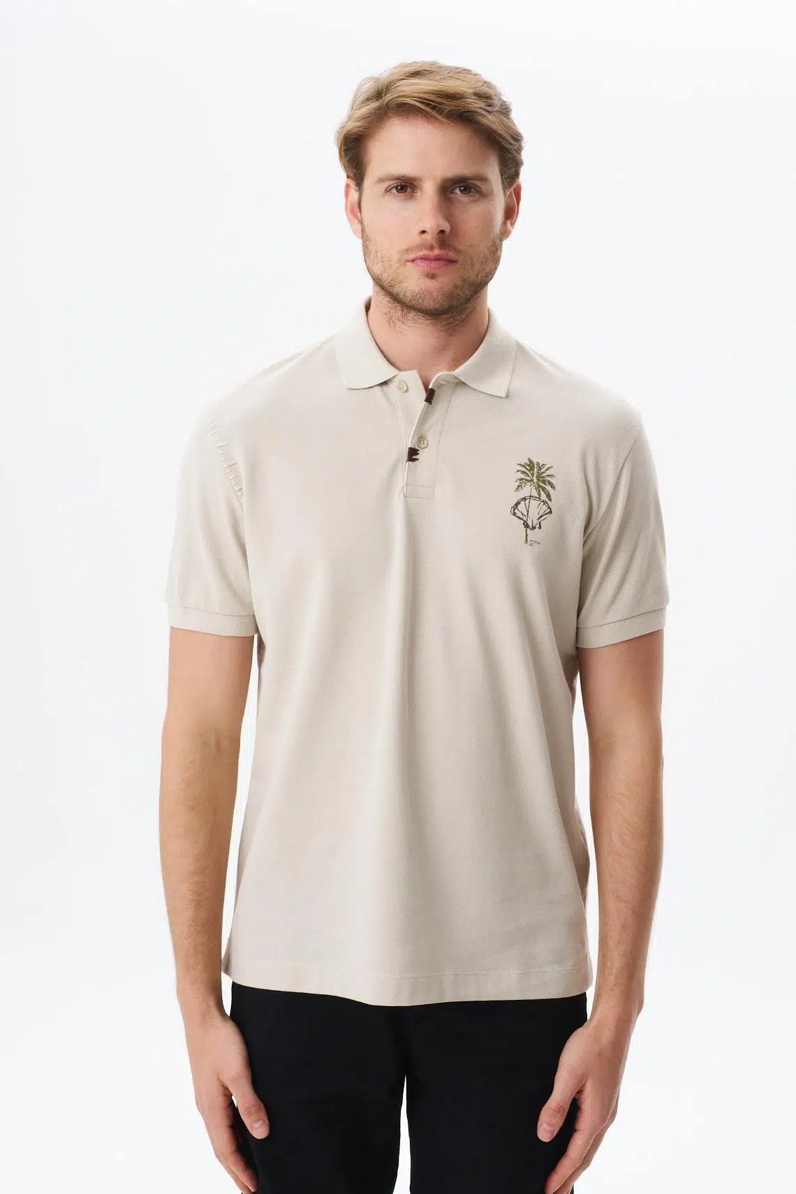 Ar-ma Erkek Polo Yaka Tişört Resim Baskili Regular Fit Çift Toplama Penye Pike Y29374354902 - Bej-B1