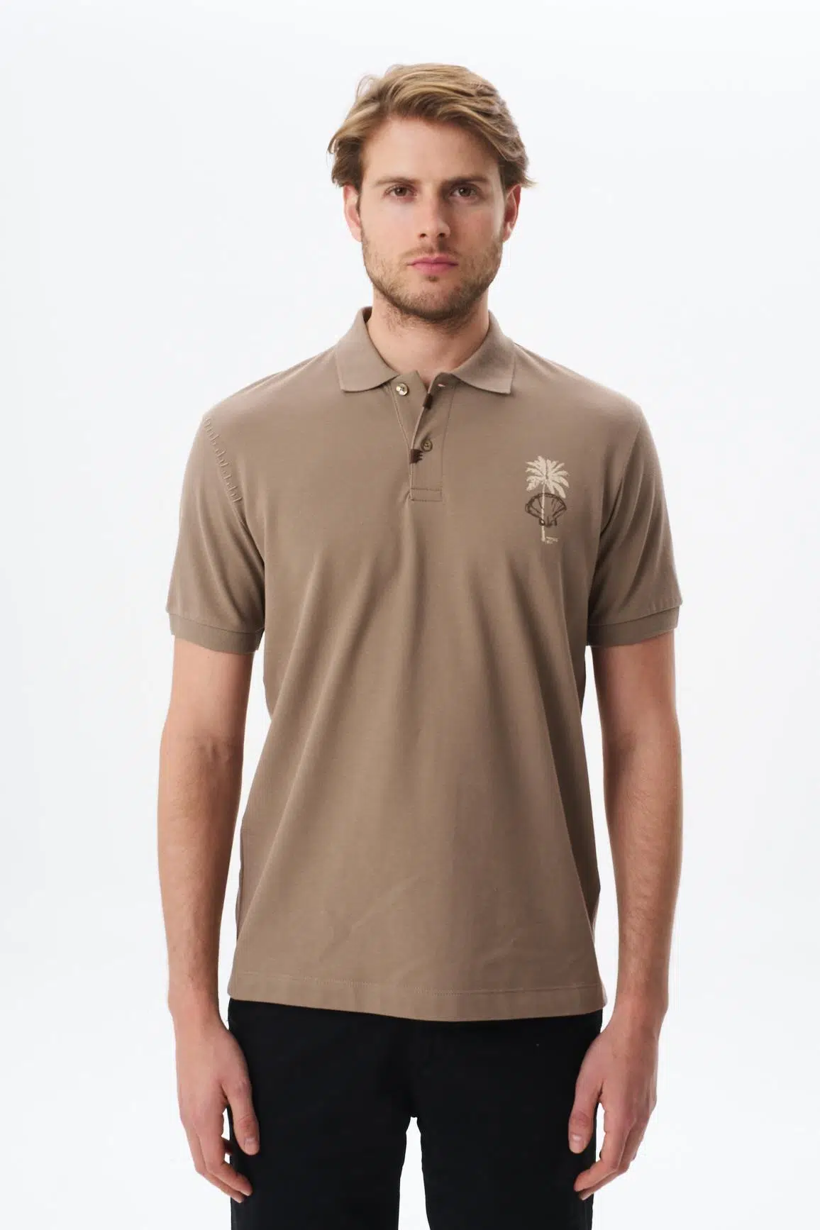 Ar-ma Erkek Polo Yaka Tişört Resim Baskili Regular Fit Çift Toplama Penye Pike Y29374354902 - Gri-Bej G8