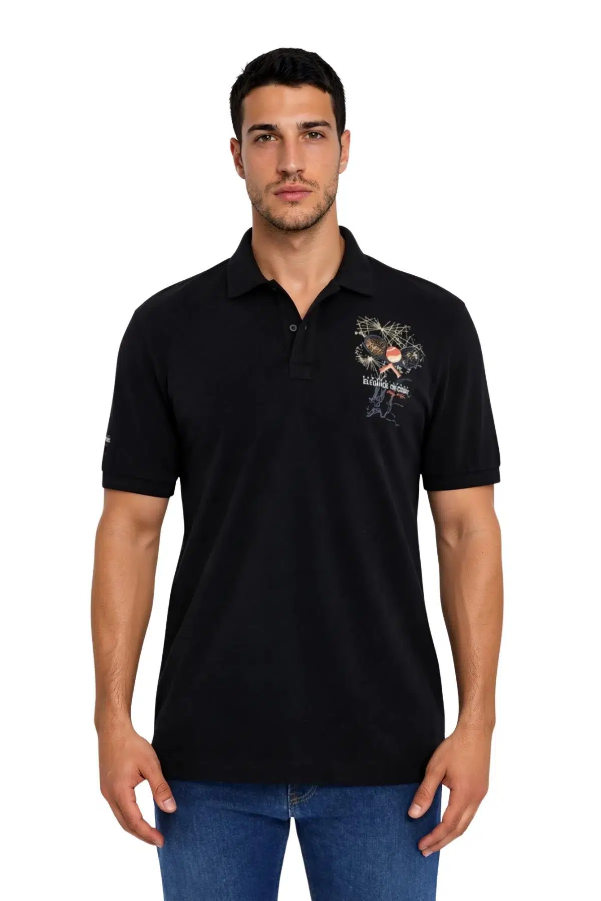 Ar-ma Erkek Polo Yaka Tişört Resim Baskili Örme Kumaş Regular Fit %100 Pamuk 30/1 Çift Toplama Penye Pike Y31374357702 - Siyah-S1