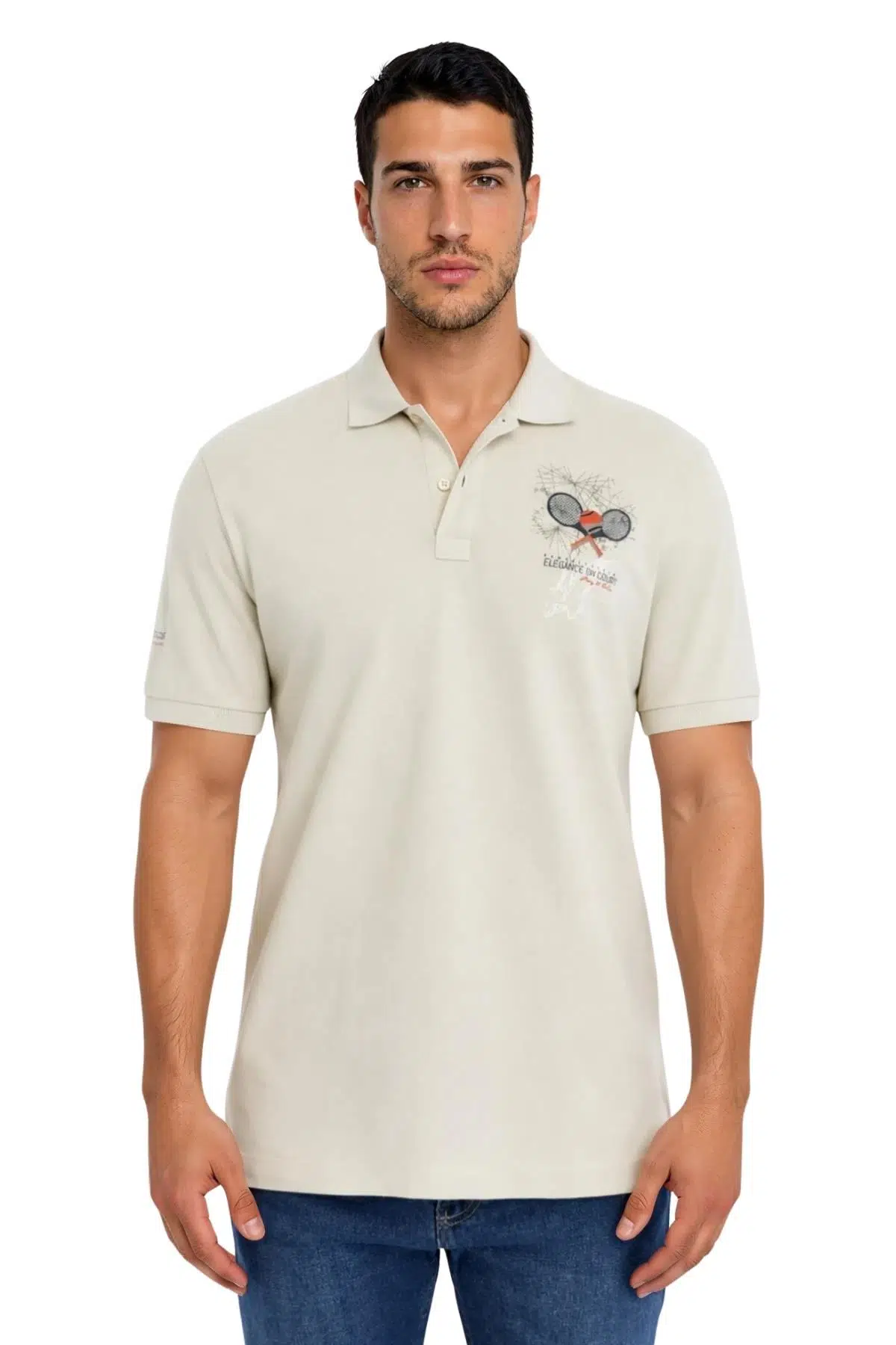 Ar-ma Erkek Polo Yaka Tişört Resim Baskili Örme Kumaş Regular Fit %100 Pamuk 30/1 Çift Toplama Penye Pike Y31374357702 - Bej-B1