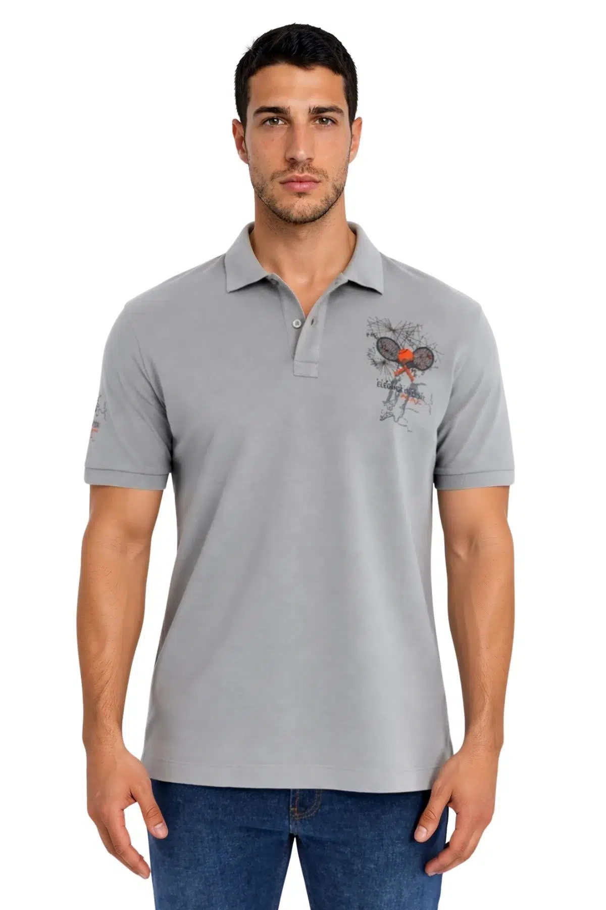 Ar-ma Erkek Polo Yaka Tişört Resim Baskili Örme Kumaş Regular Fit %100 Pamuk 30/1 Çift Toplama Penye Pike Y31374357702 - Gri-G2